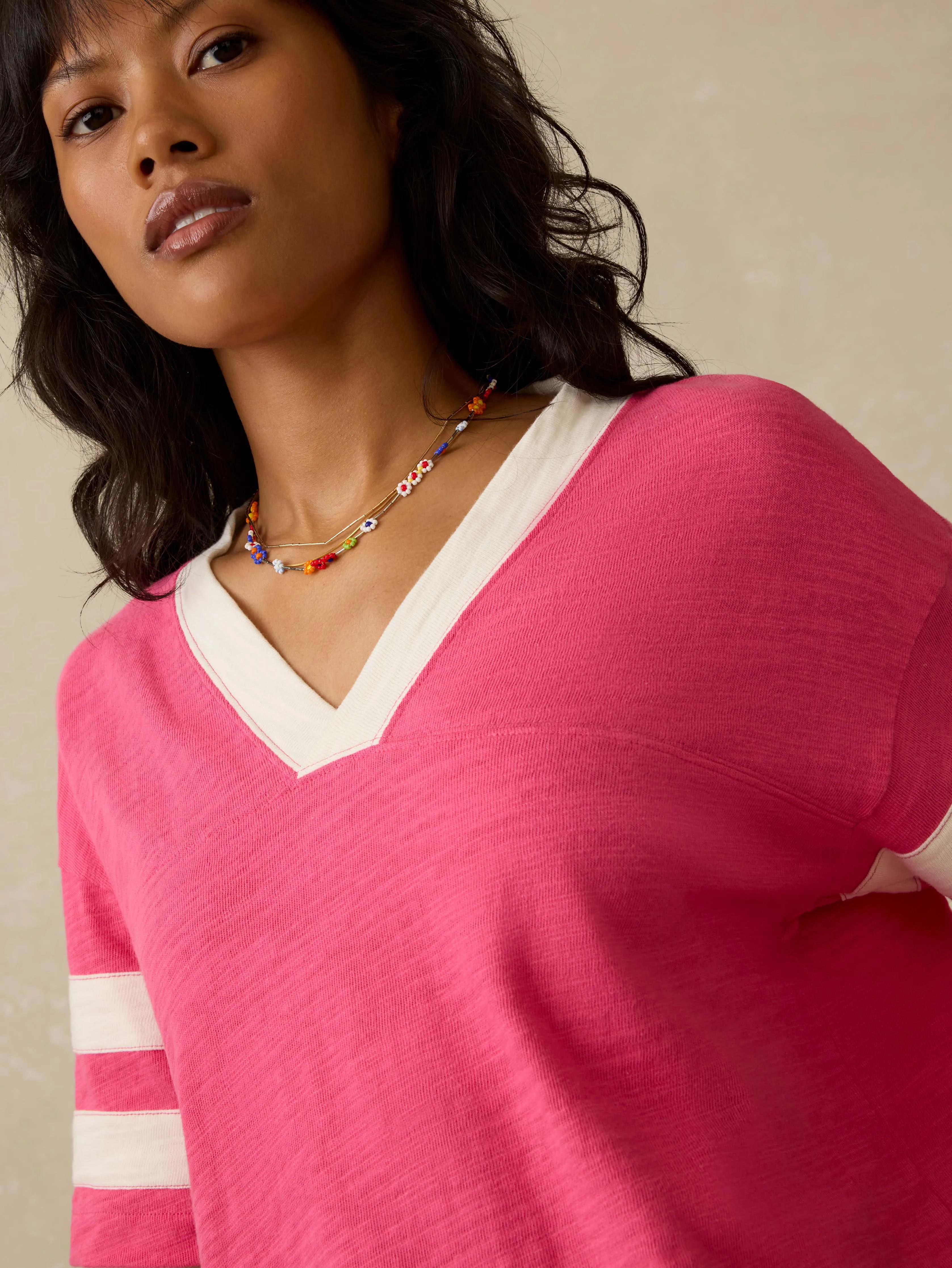 Sunwashed Slub Varsity Tee - Hot Pink Varsity sold by Faherty product image thumbnail 2