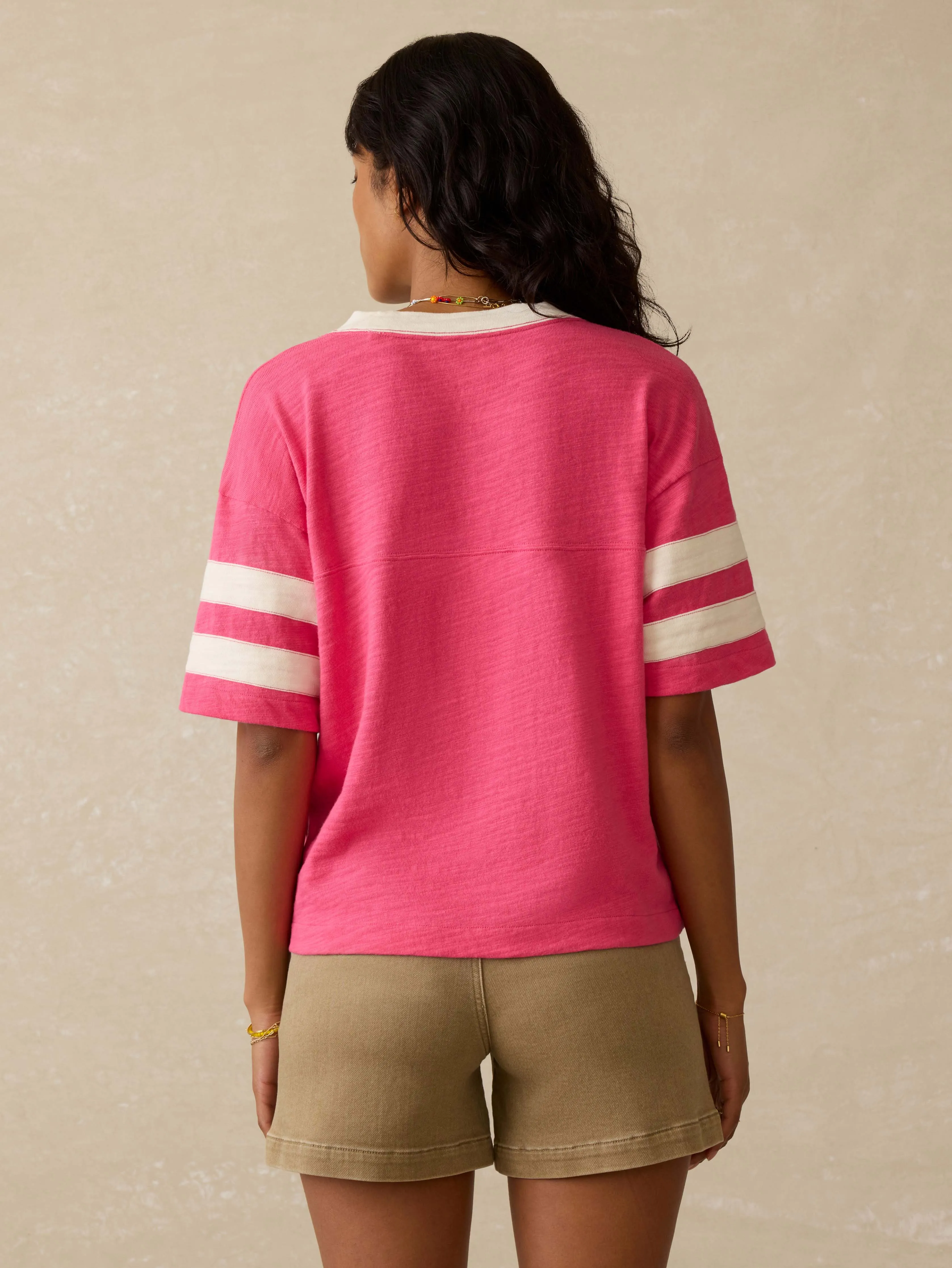 Sunwashed Slub Varsity Tee - Hot Pink Varsity sold by Faherty product image thumbnail 4