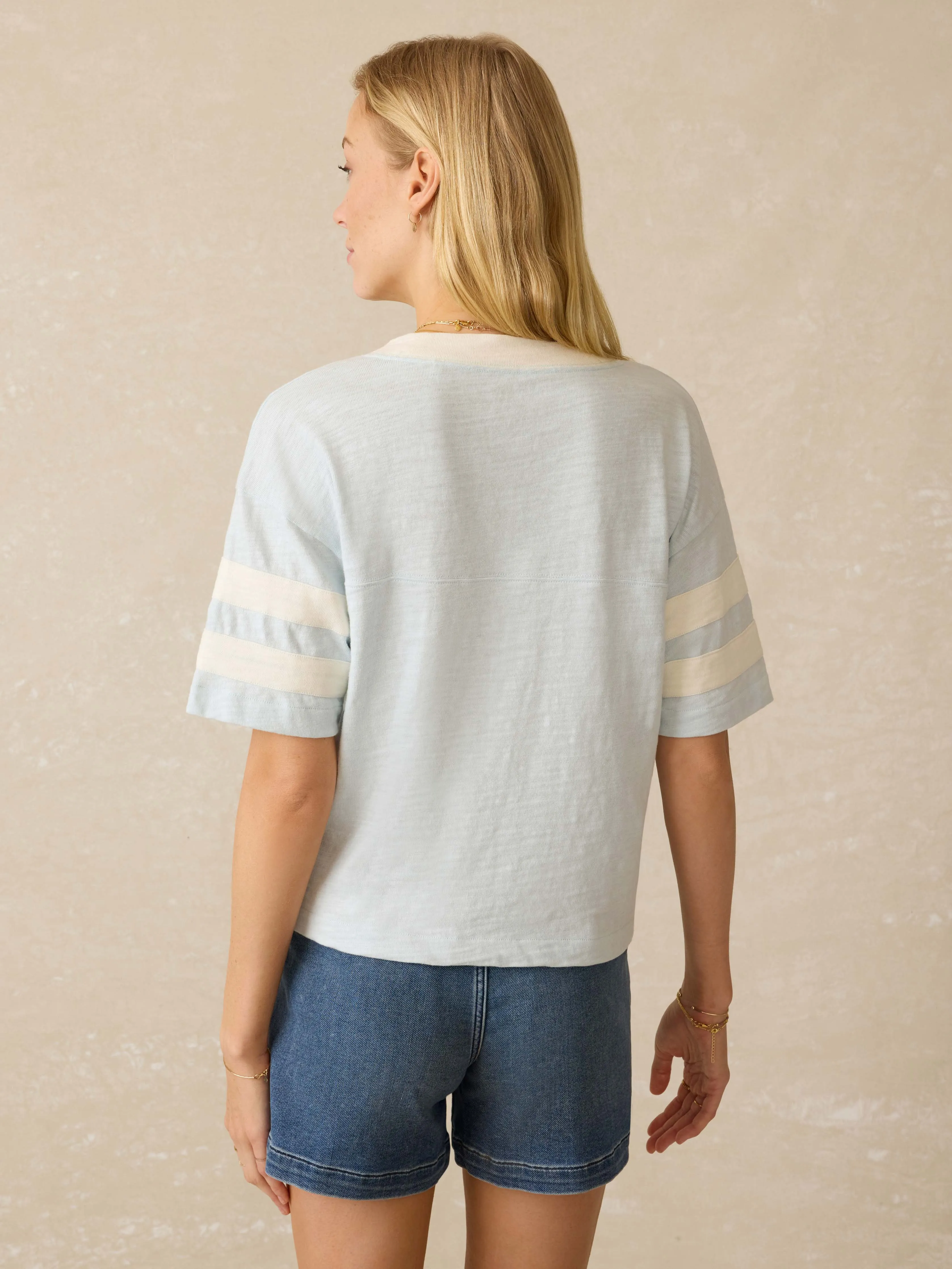 Sunwashed Slub Varsity Tee - Sky Varsity sold by Faherty product image thumbnail 4