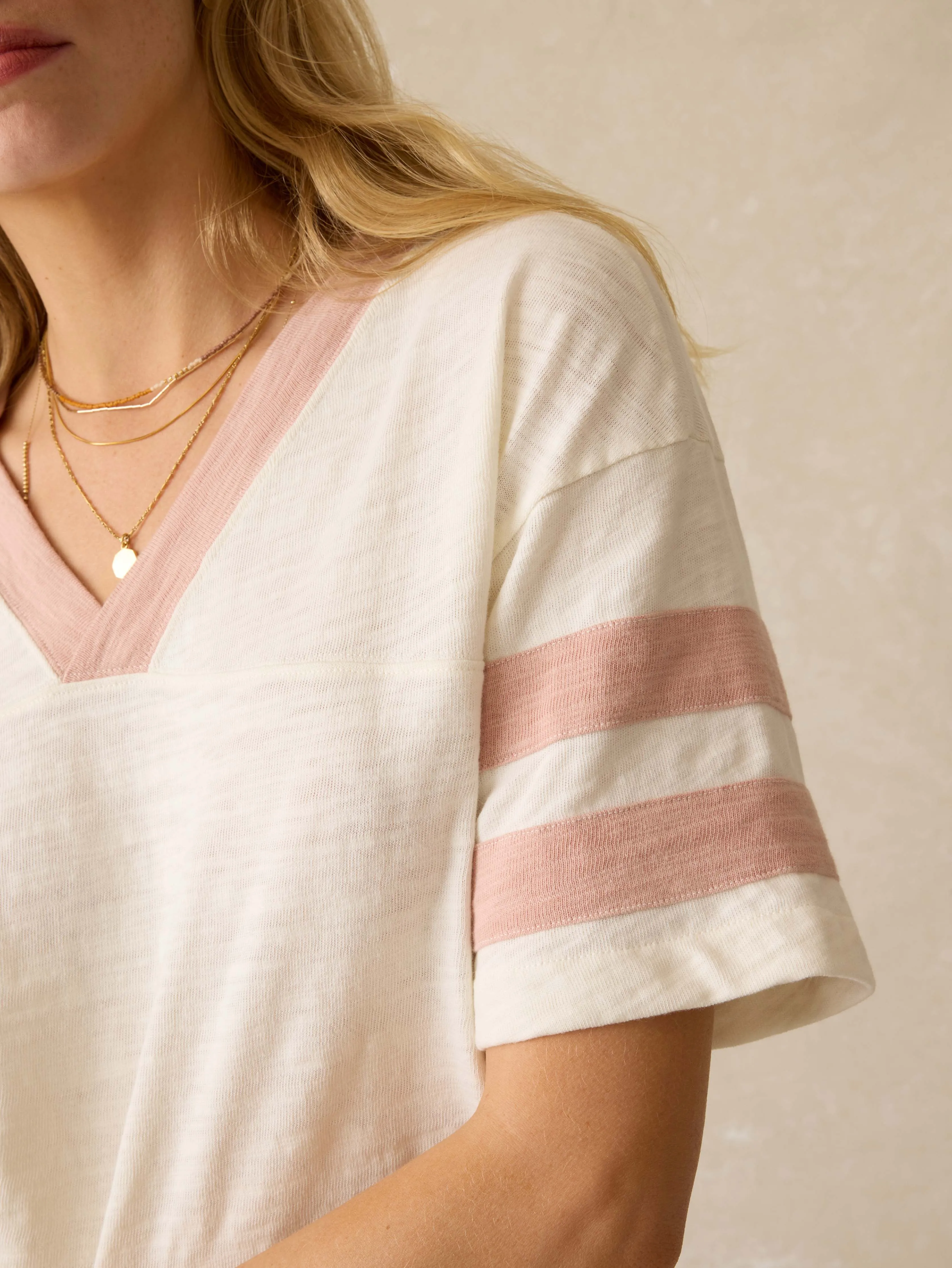 Sunwashed Slub Varsity Tee - Pink Varsity sold by Faherty product image thumbnail 2