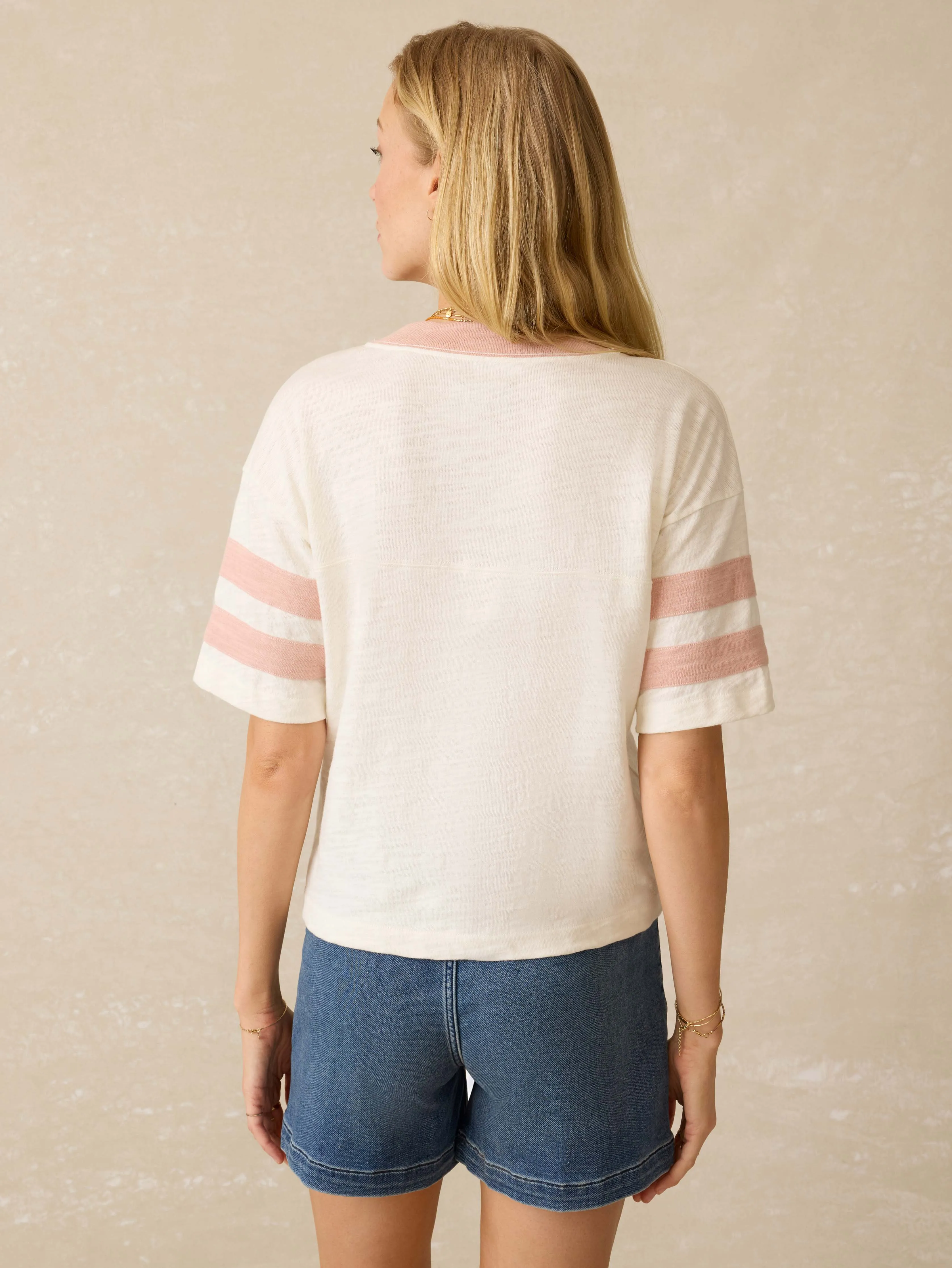 Sunwashed Slub Varsity Tee - Pink Varsity sold by Faherty product image thumbnail 4