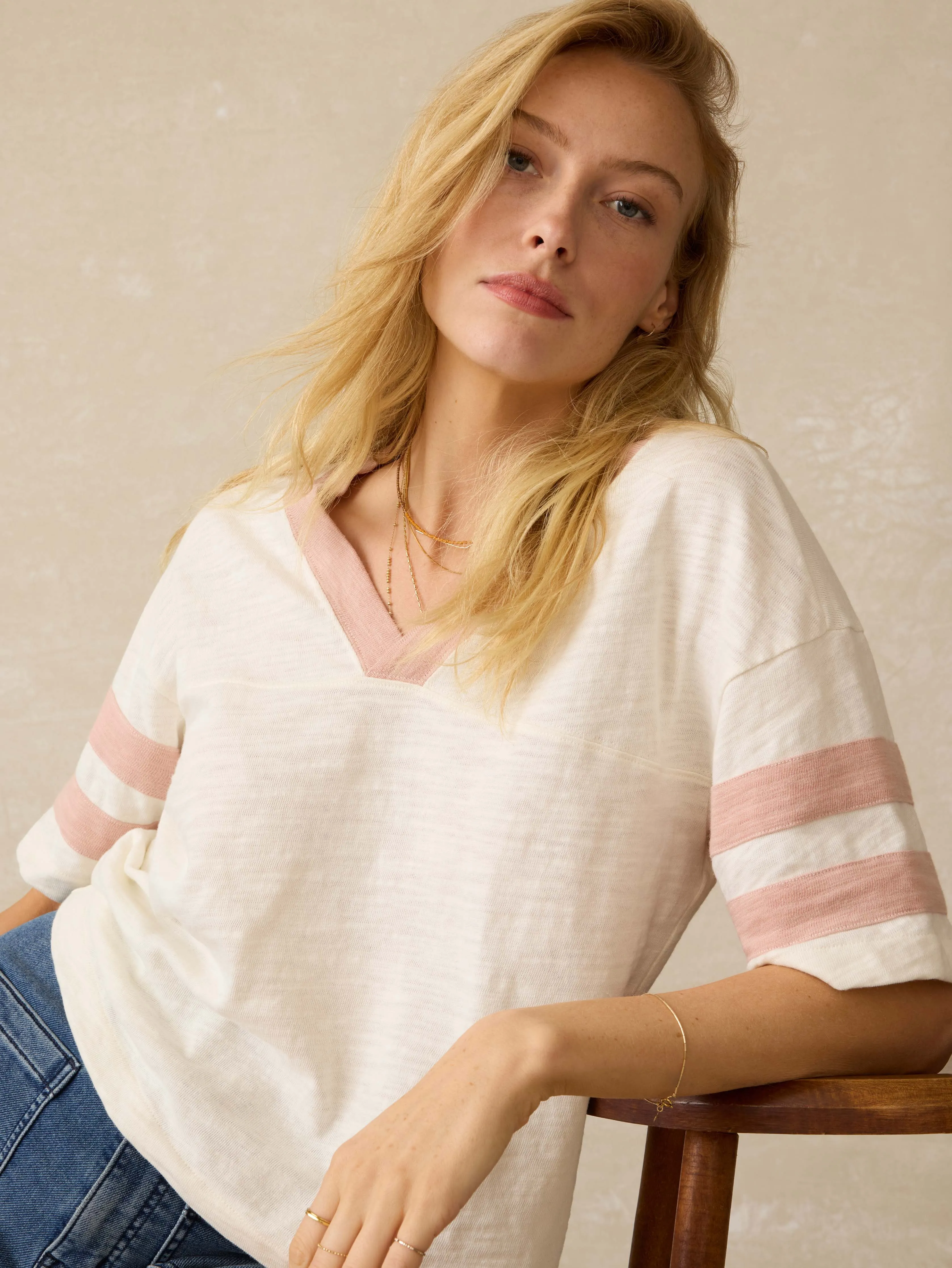 Sunwashed Slub Varsity Tee - Pink Varsity sold by Faherty product image thumbnail 5