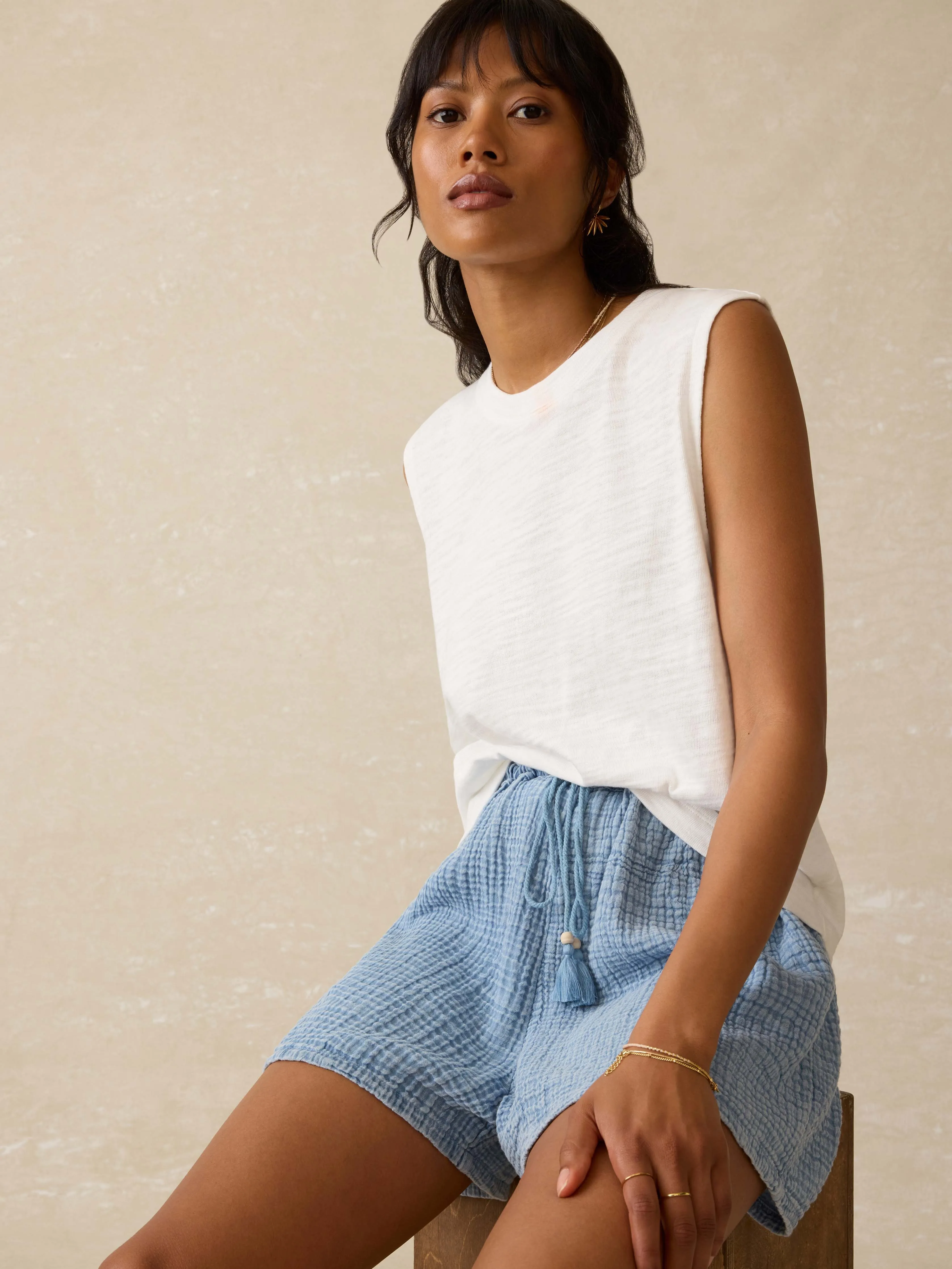 Sunwashed Slub Muscle Tank - White sold by Faherty product image thumbnail 5