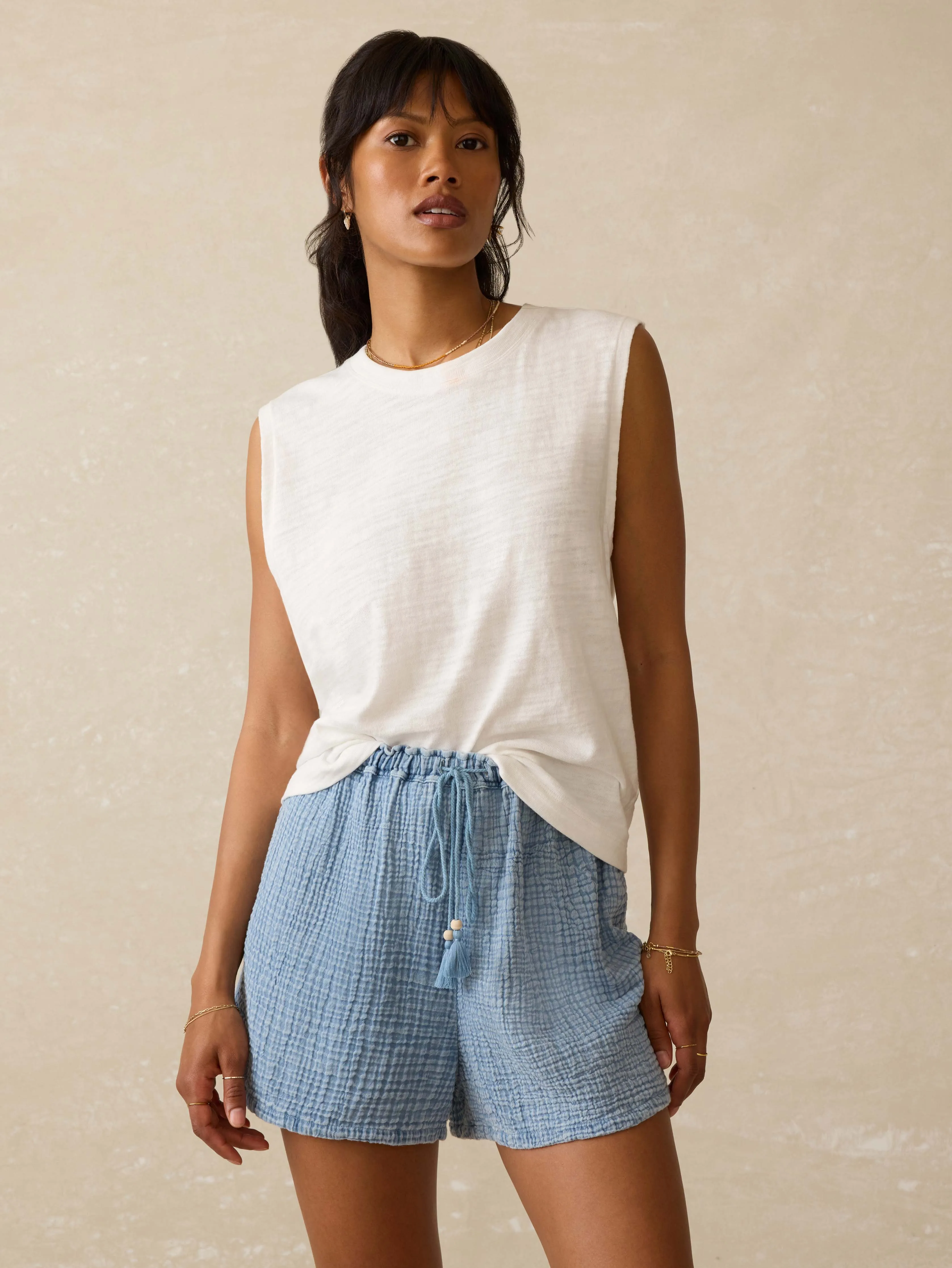 Sunwashed Slub Muscle Tank - White sold by Faherty