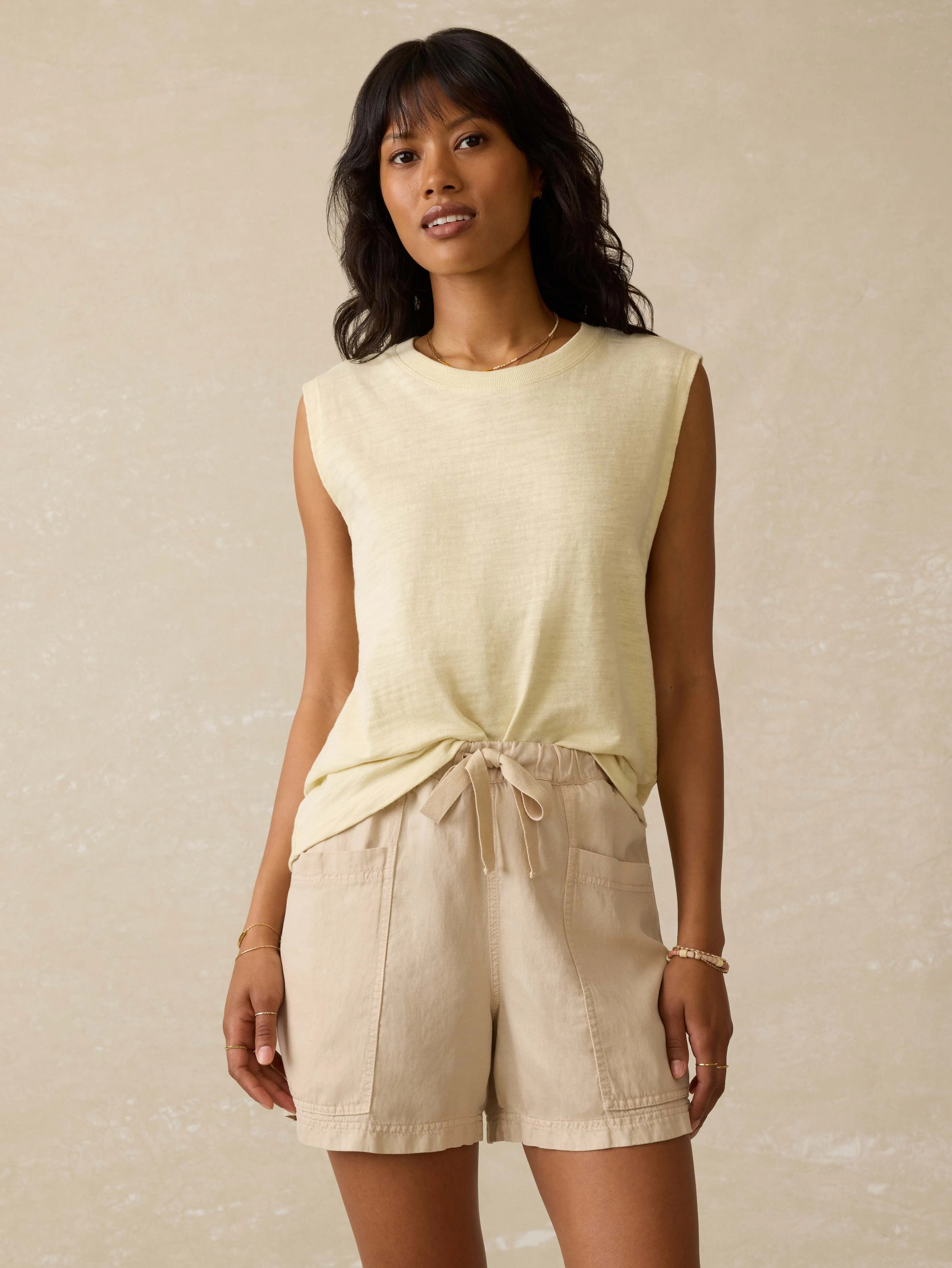 Sunwashed Slub Muscle Tank - Lemon Sorbet sold by Faherty