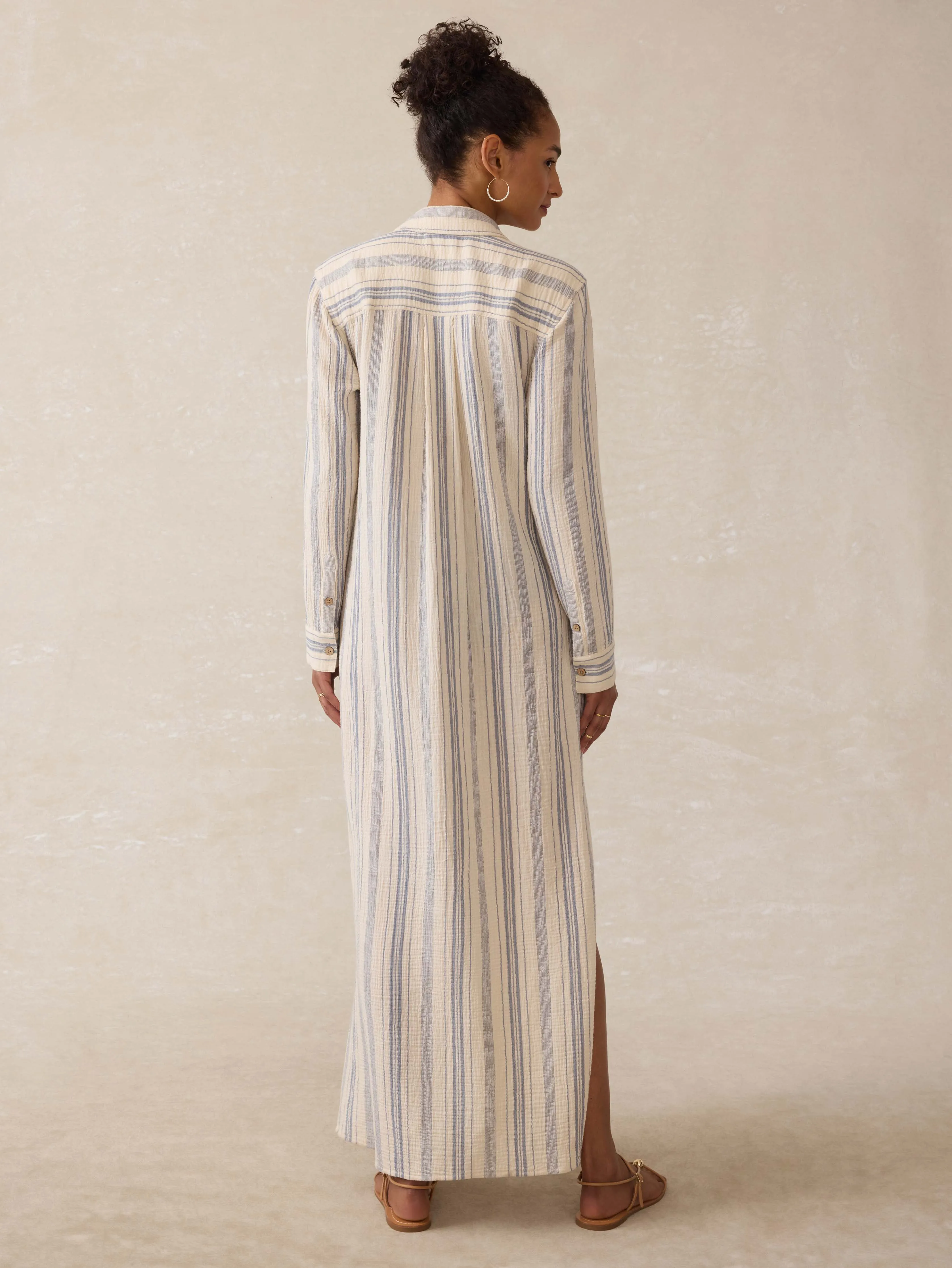 Dune Cotton Gauze Isla Shirtdress - Aqua Sea Stripe sold by Faherty product image thumbnail 5