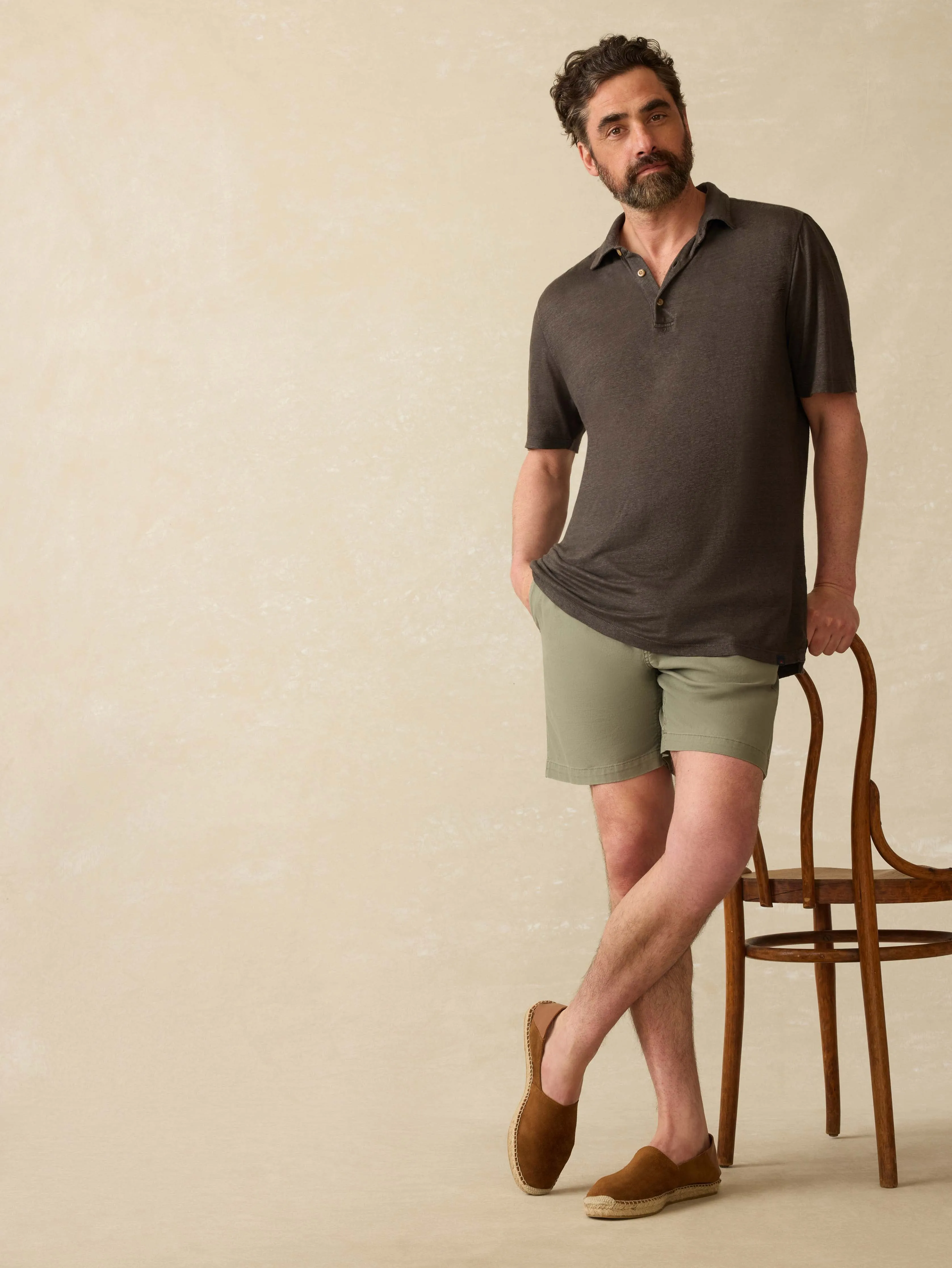 Short-Sleeve Linen Polo - Washed Black sold by Faherty product image thumbnail 5