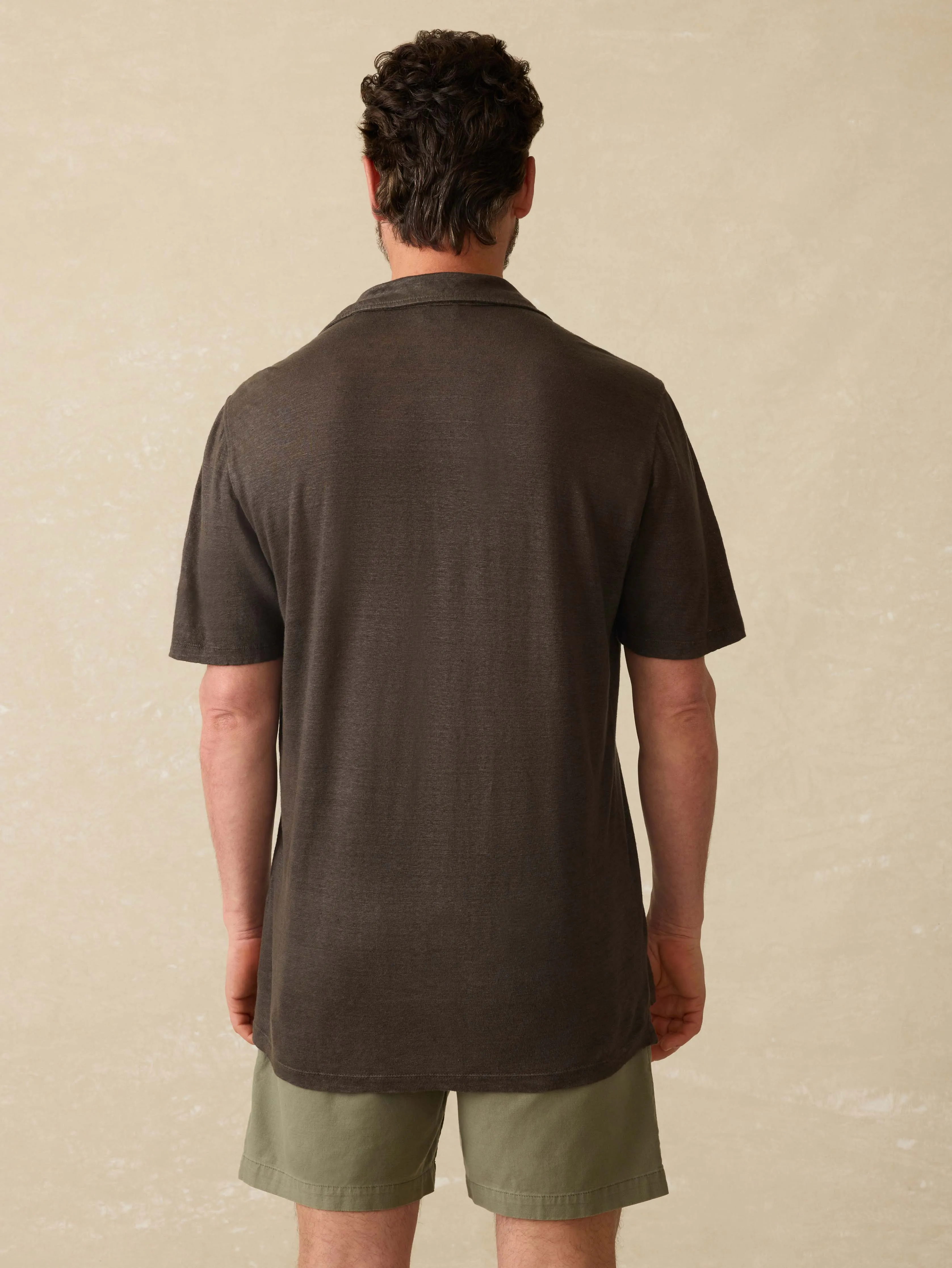 Short-Sleeve Linen Polo - Washed Black sold by Faherty product image thumbnail 2