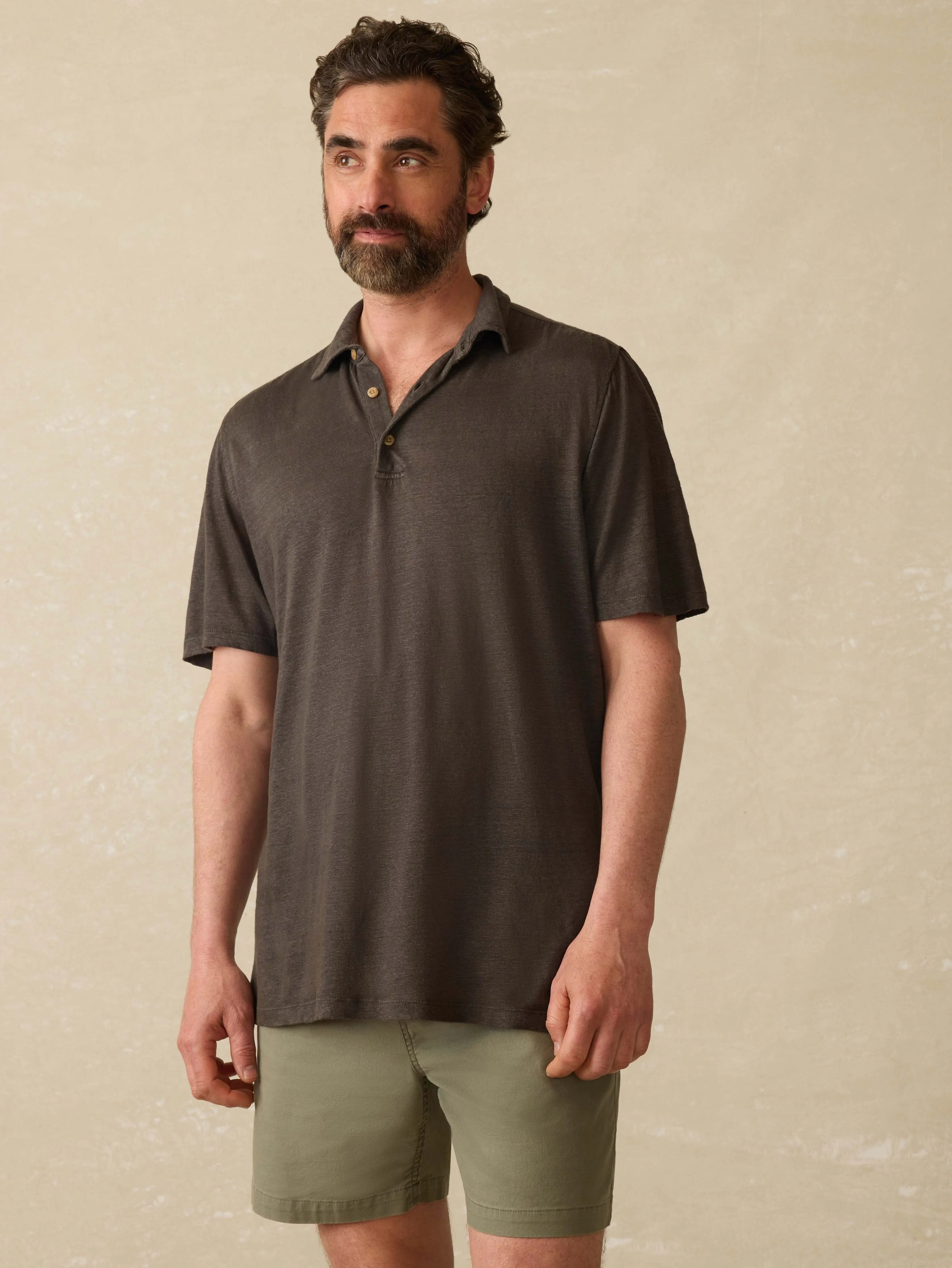 Short-Sleeve Linen Polo - Washed Black sold by Faherty product image thumbnail 3