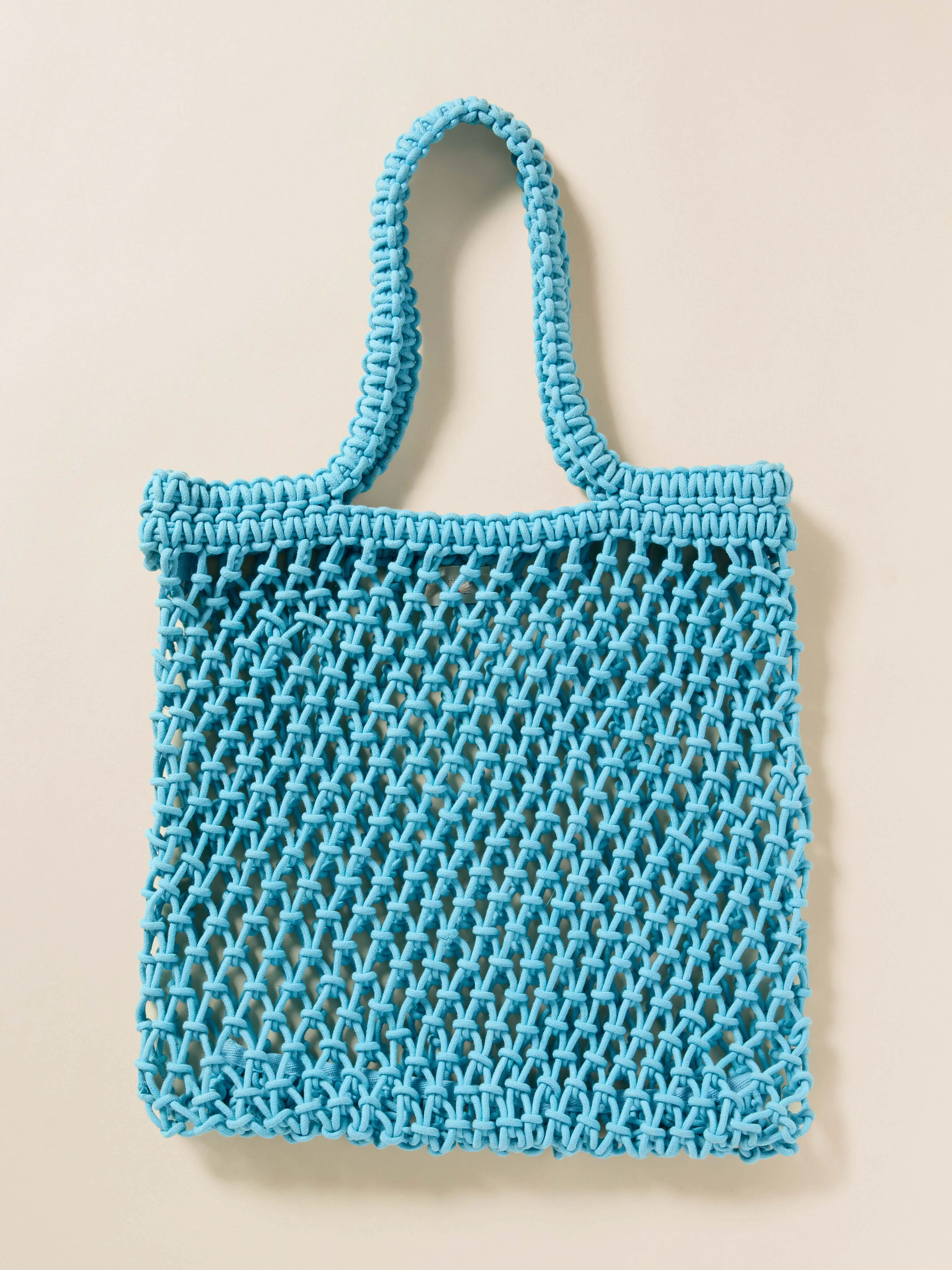 Sunwashed Macrame Tote - Aqua sold by Faherty