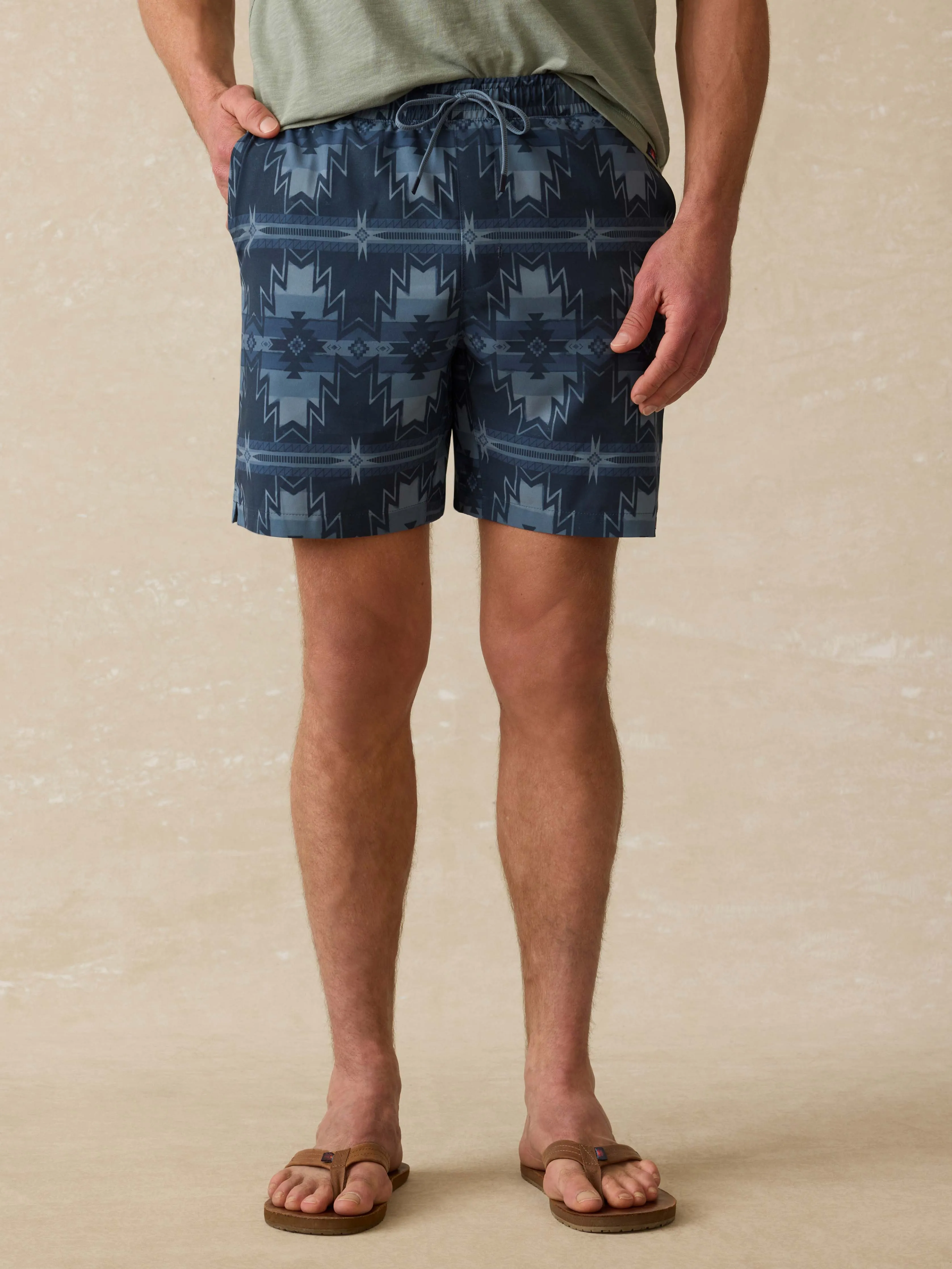 Doug Good Feather Shorelite Trunk (7") - Night Navy Stars sold by Faherty