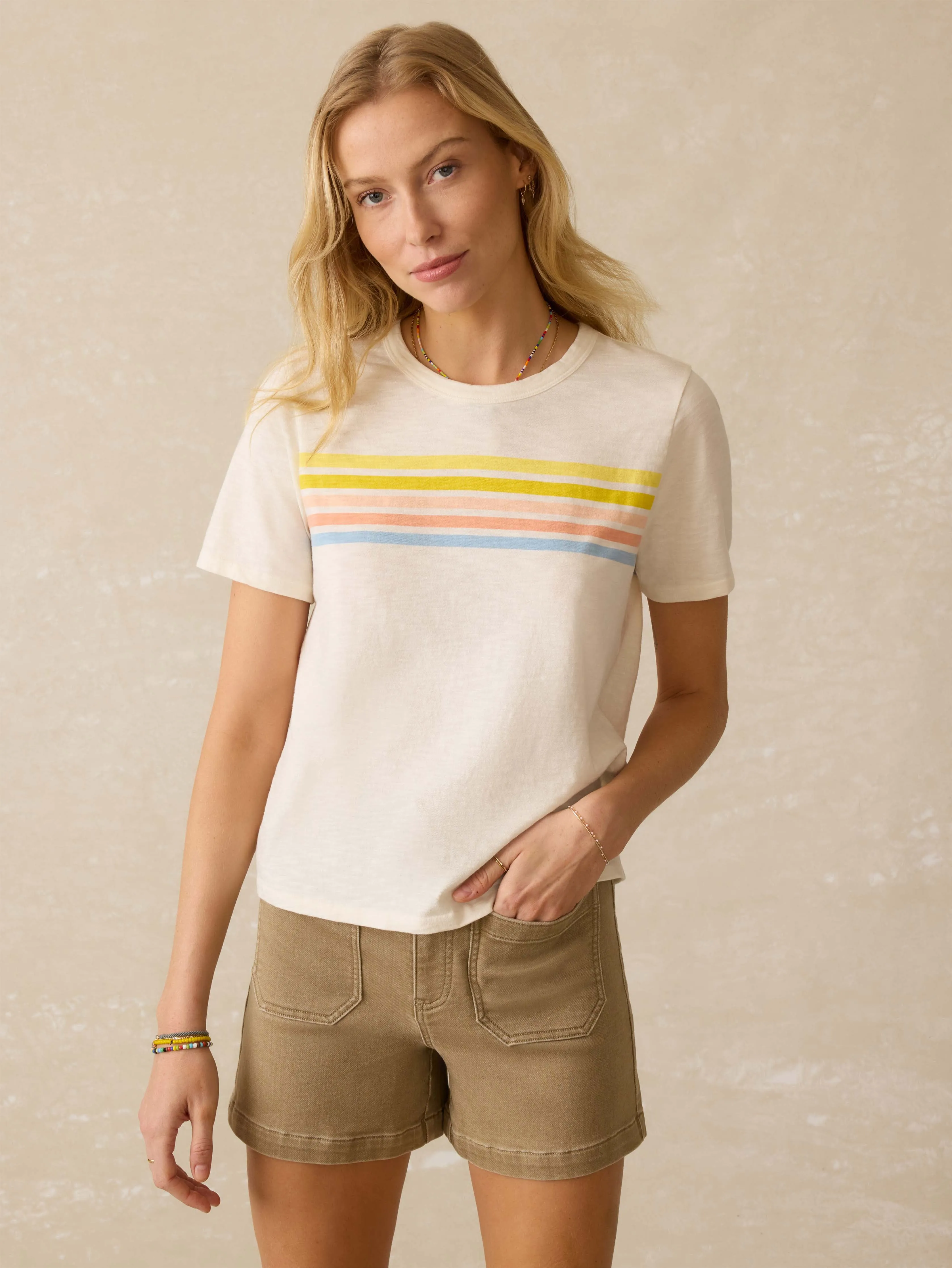 Sunwashed Essential Tee - Summer Sunrise Stripe sold by Faherty