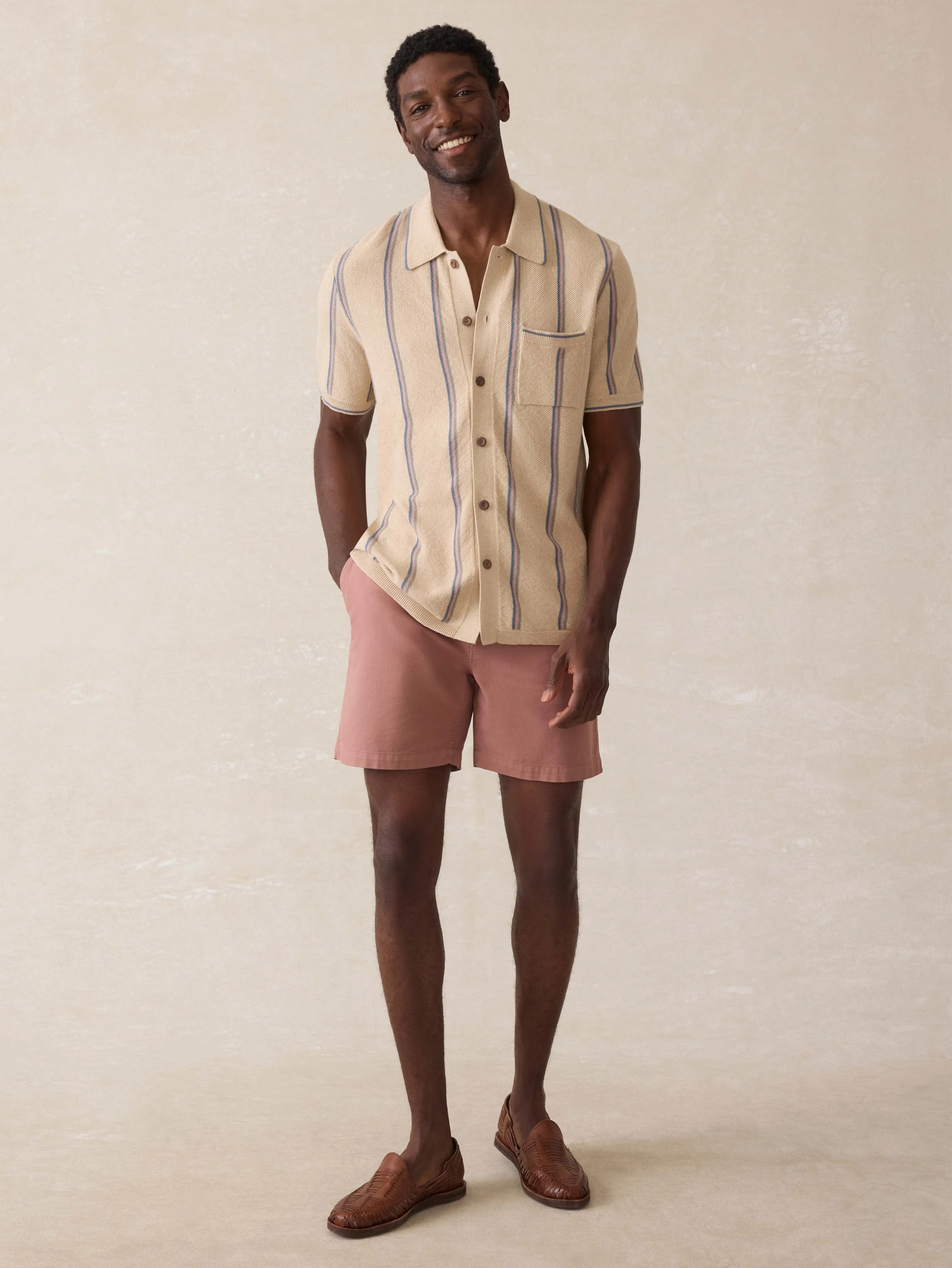 Short-Sleeve Sweater Shirt - Summit Creek Stripe sold by Faherty product image thumbnail 5