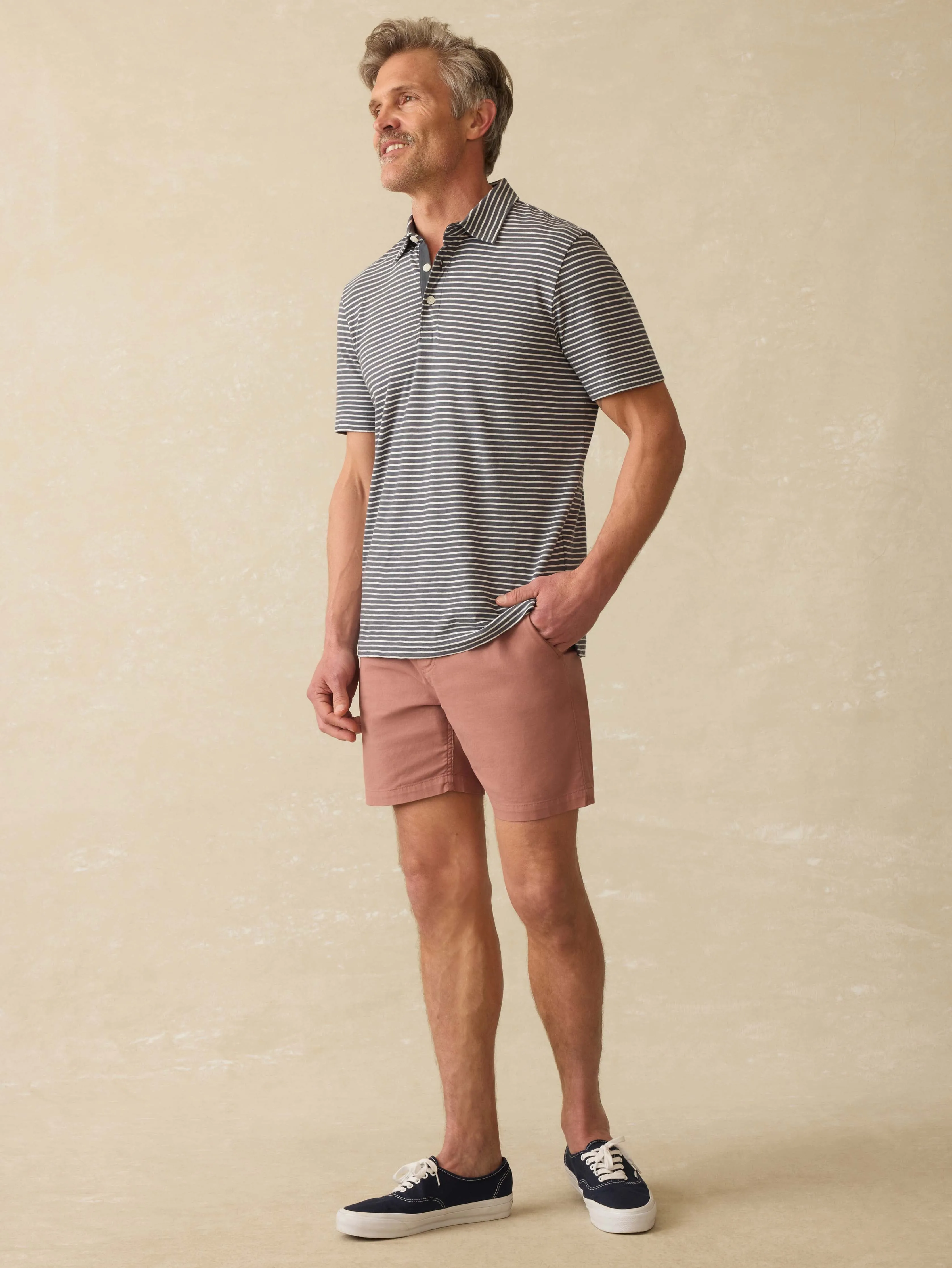 Sunwashed T-Shirt Polo - Ocean Stone Stripe sold by Faherty product image thumbnail 3