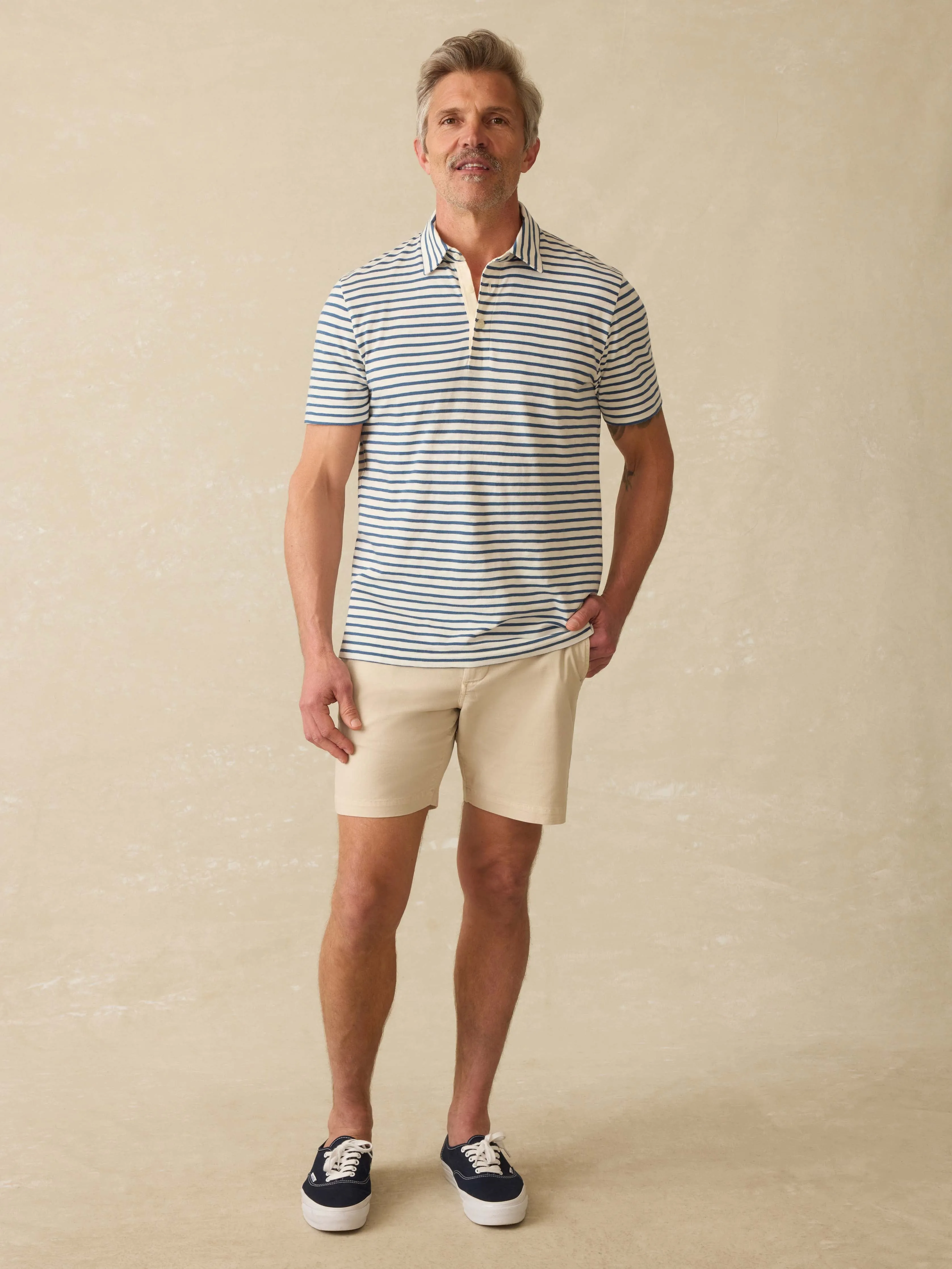 Sunwashed T-Shirt Polo - Ivory Breton Stripe sold by Faherty product image thumbnail 3