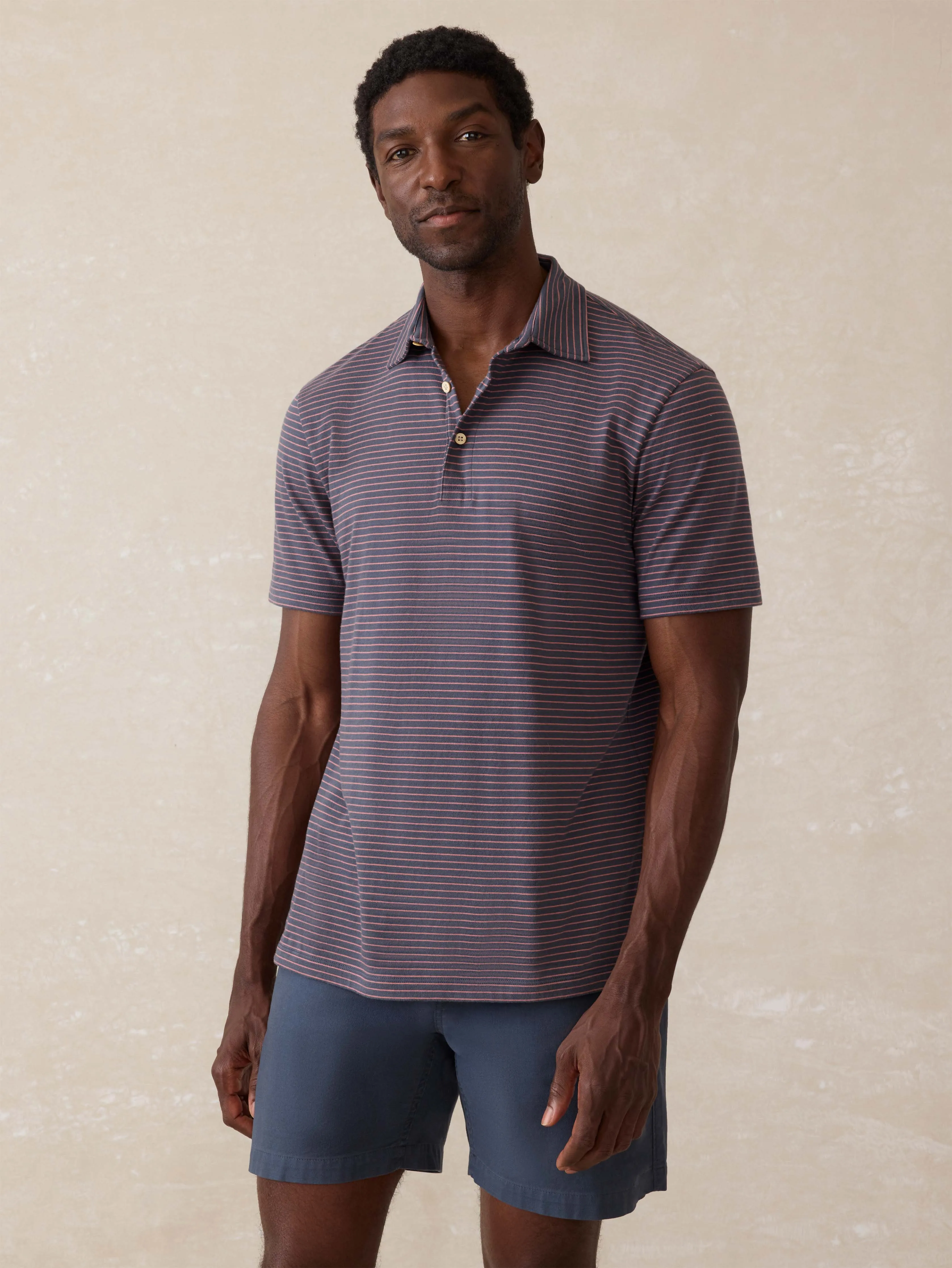 Sunwashed T-Shirt Polo - Sea Fire Stripe sold by Faherty