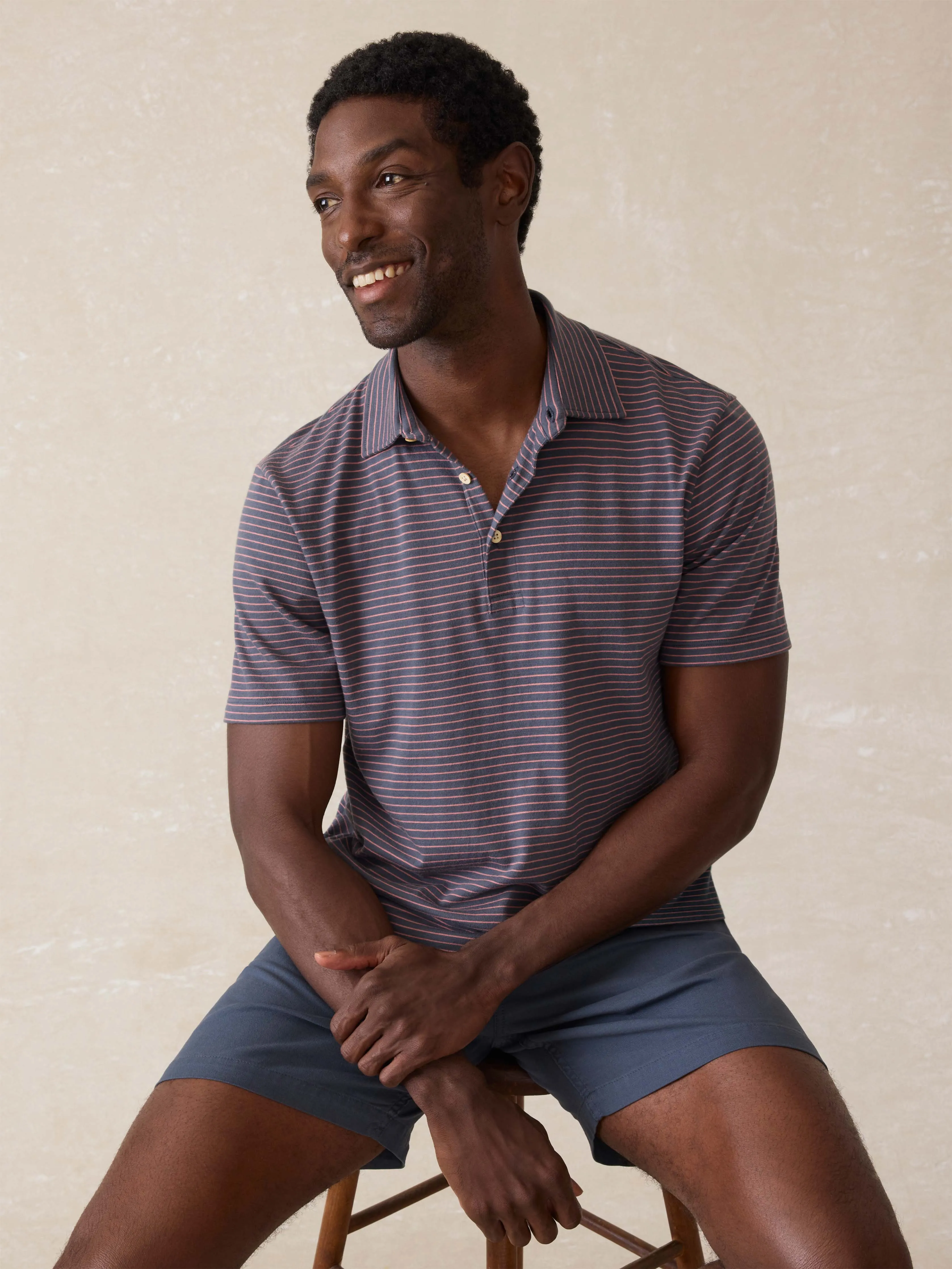 Sunwashed T-Shirt Polo - Sea Fire Stripe sold by Faherty product image thumbnail 5