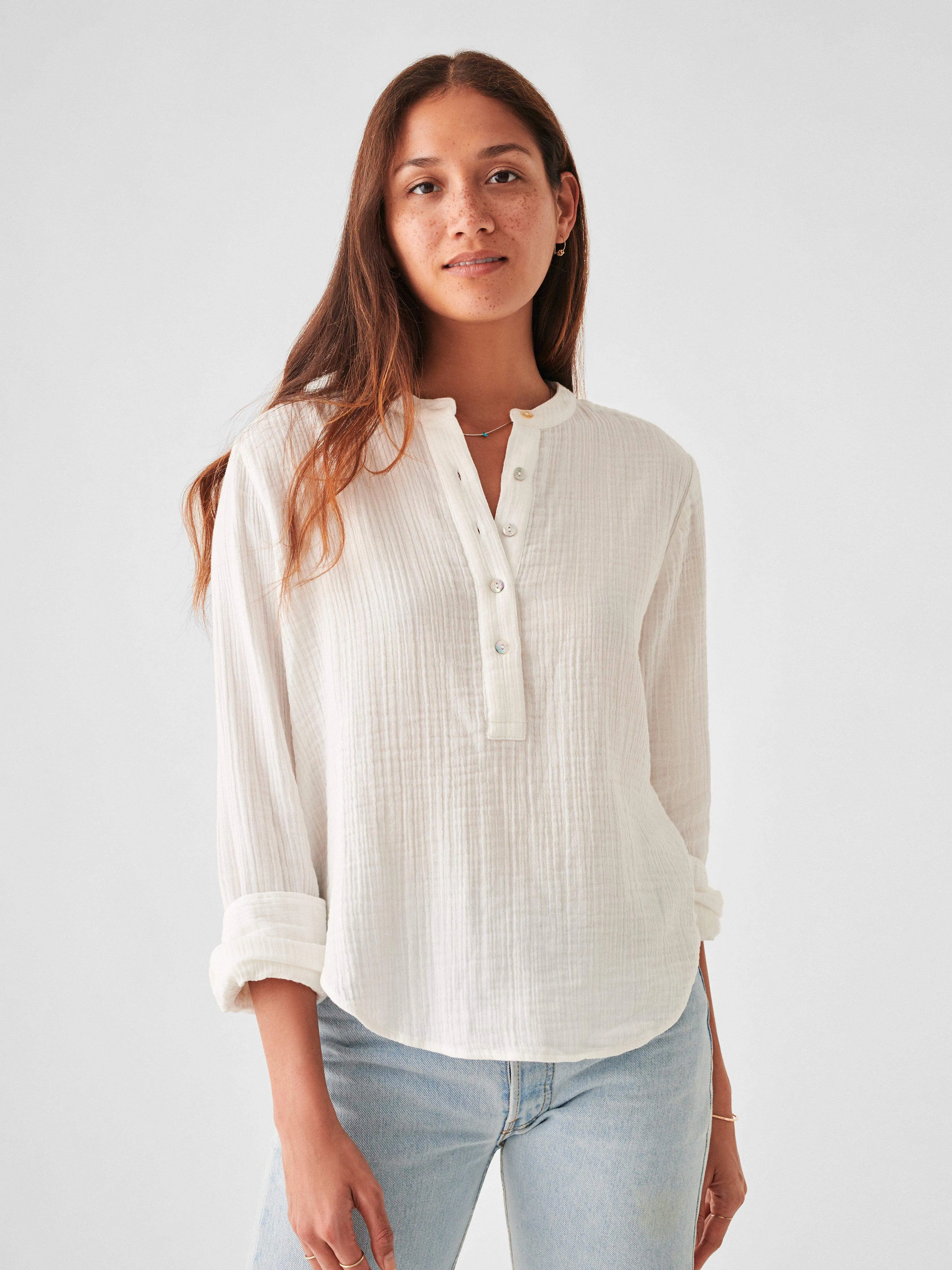 Dream Cotton Gauze Oasis Shirt - White sold by Faherty product image thumbnail 3