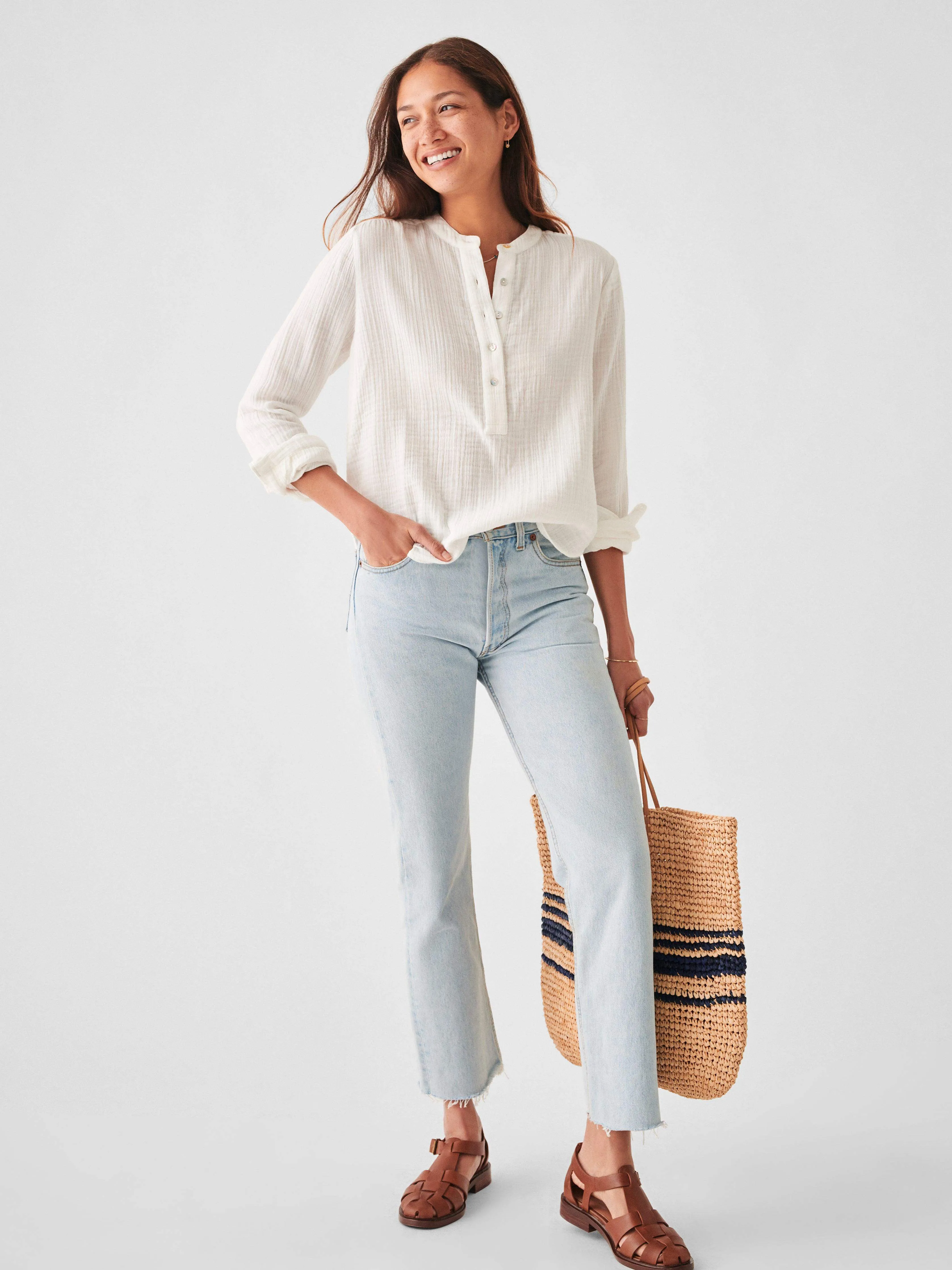 Dream Cotton Gauze Oasis Shirt - White sold by Faherty product image thumbnail 4