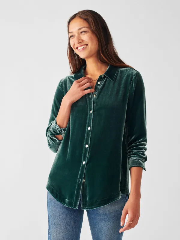 Vintage Silk Velvet Genevieve Shirt - Emerald sold by Faherty