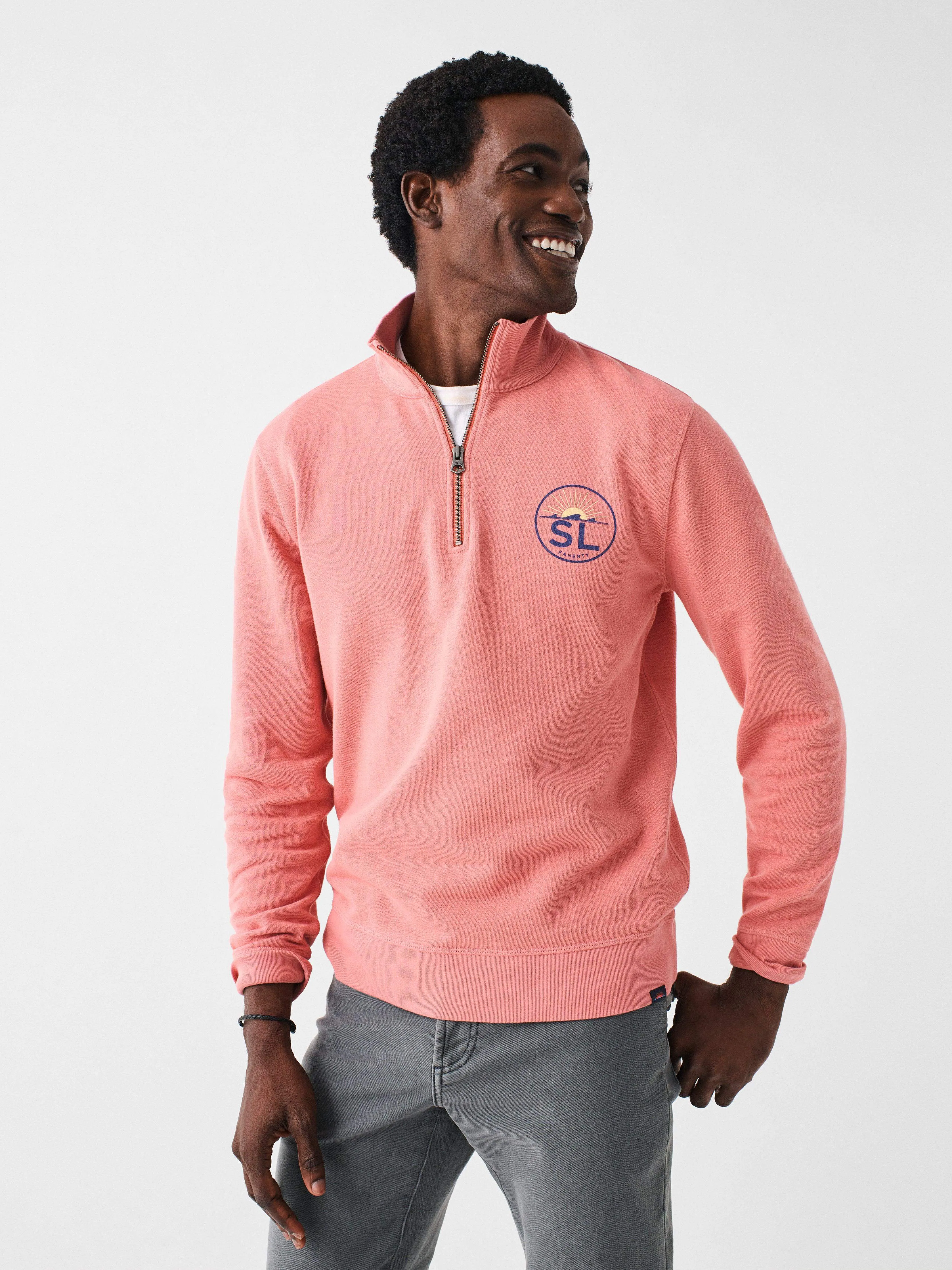 Spring Lake Long-Sleeve Terry Quarter Zip - Faded Flag sold by Faherty