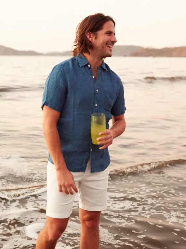 Short-Sleeve Palma Linen Shirt - Indigo Basketweave sold by Faherty