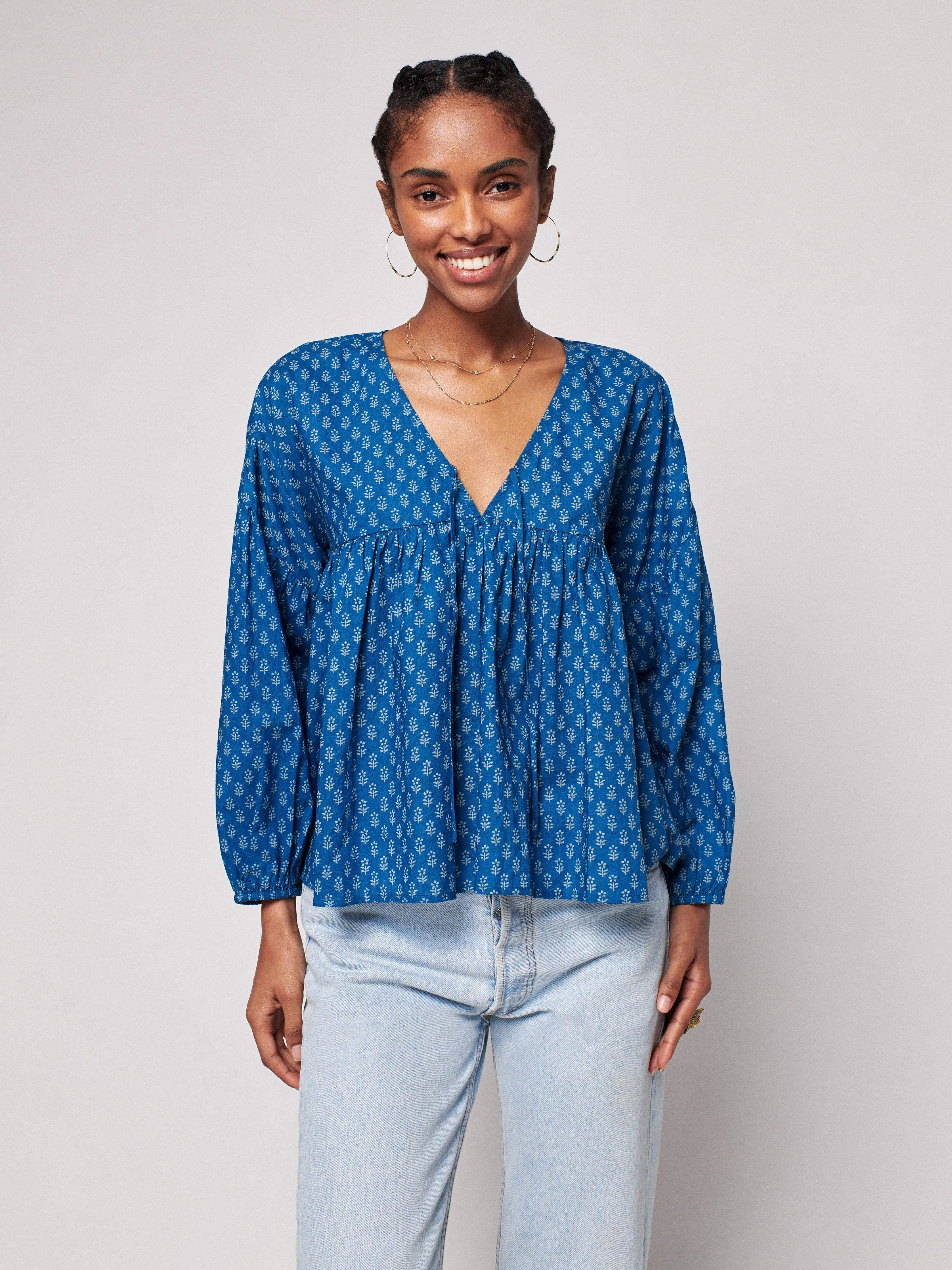 Lyla Top - Indigo Gobi Floral sold by Faherty product image thumbnail 2