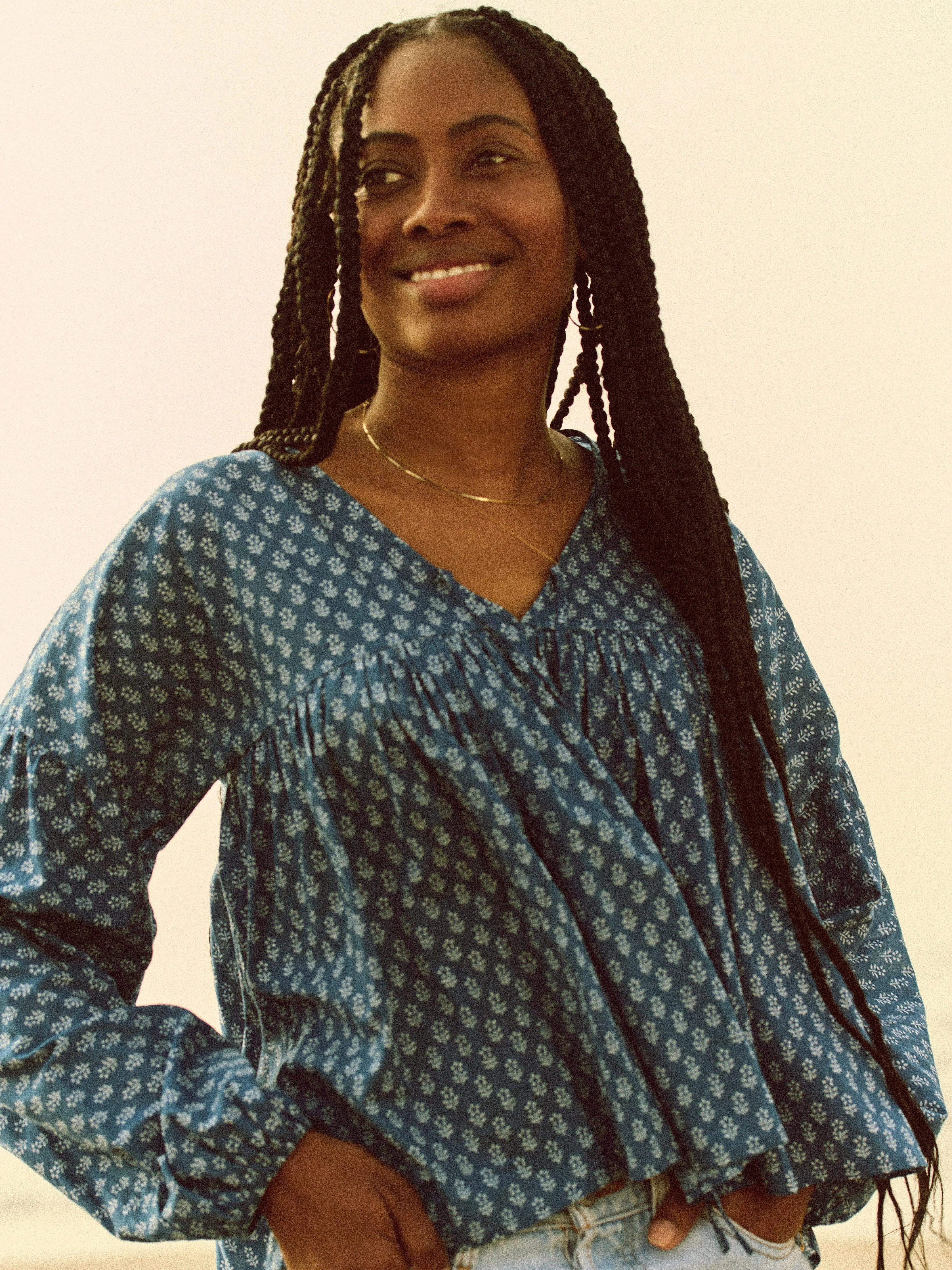 Lyla Top - Indigo Gobi Floral sold by Faherty