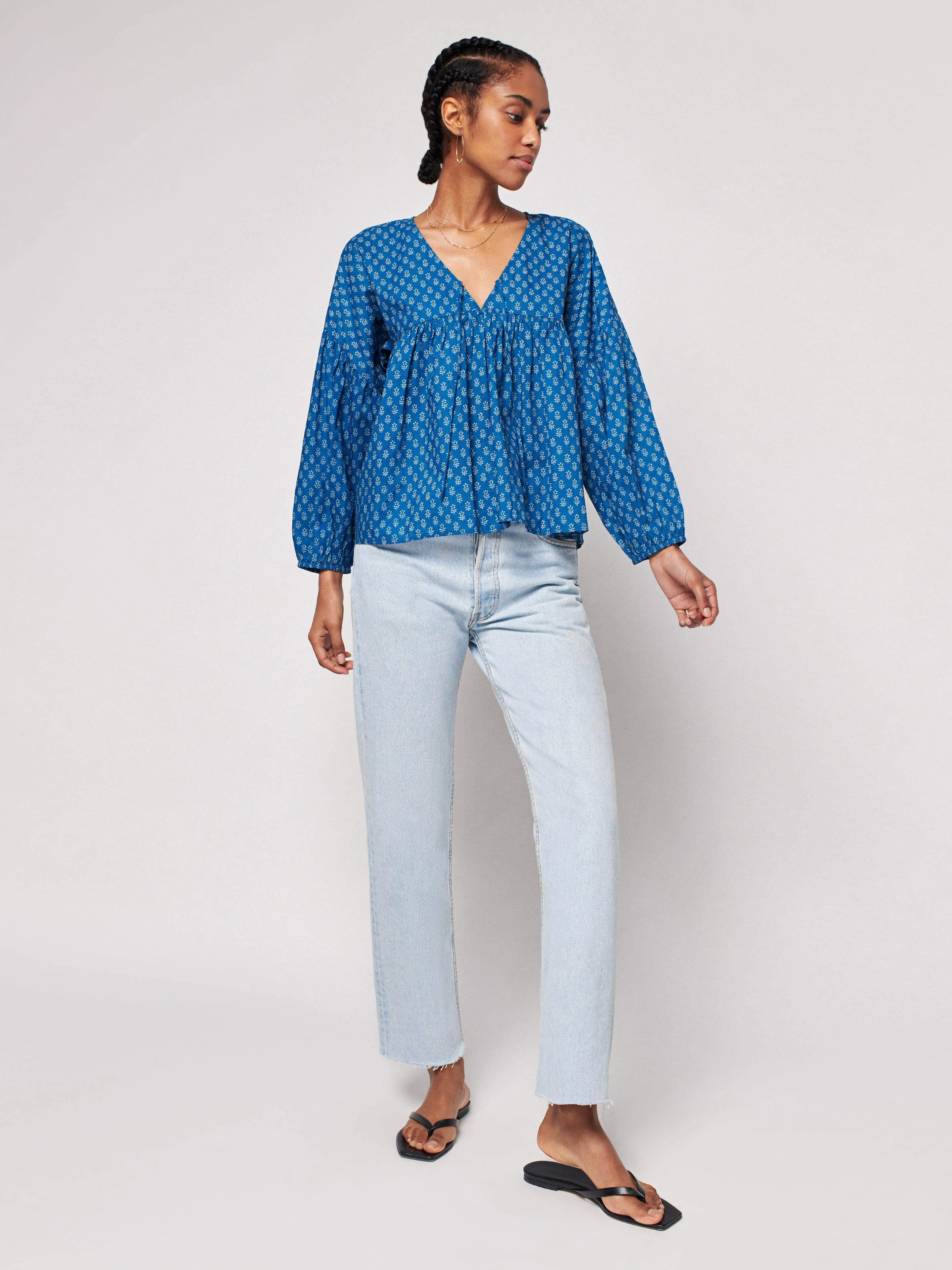 Lyla Top - Indigo Gobi Floral sold by Faherty product image thumbnail 4