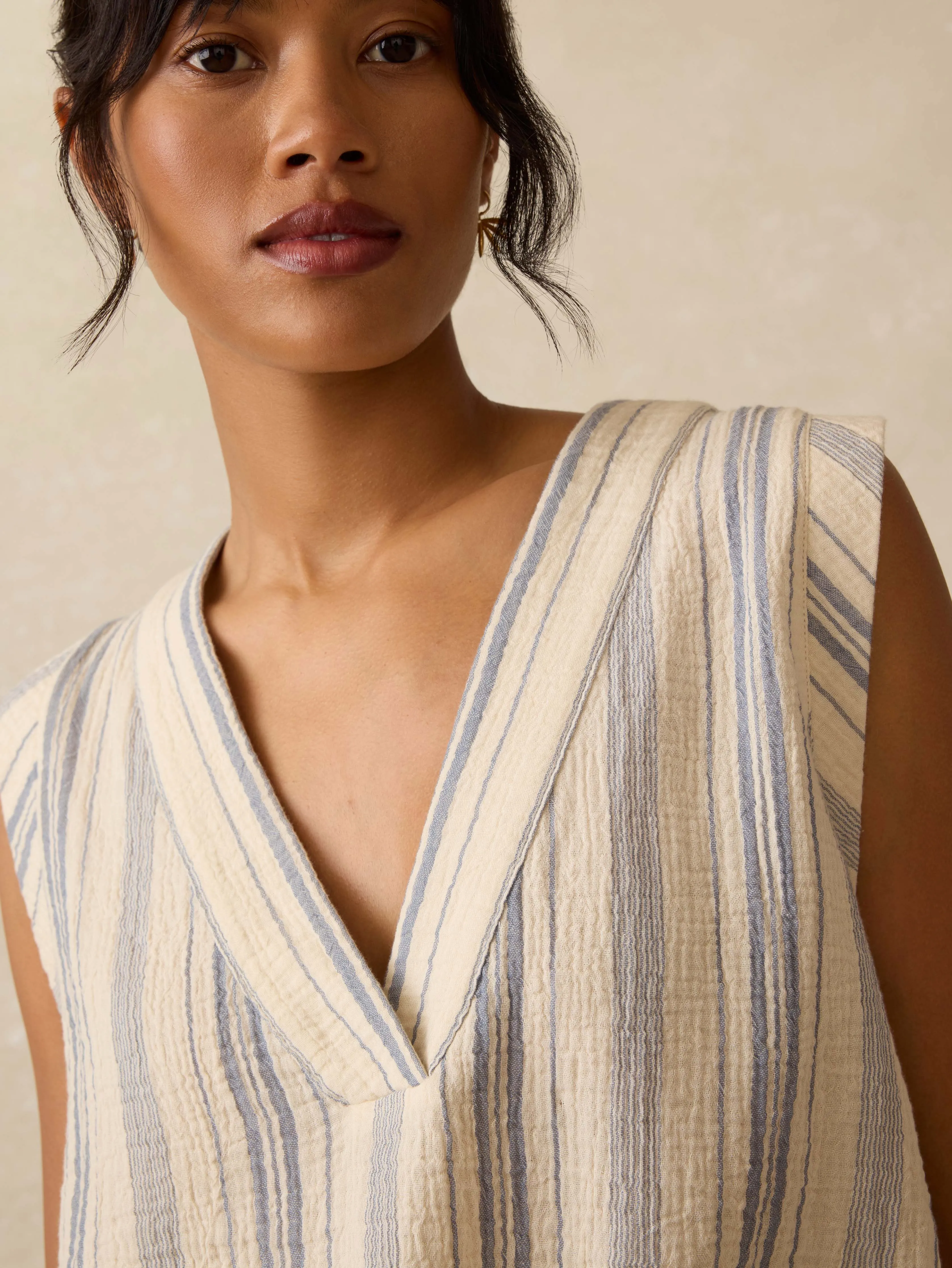 Dune Cotton Gauze Sleeveless Popover - Aqua Sea Stripe sold by Faherty product image thumbnail 2