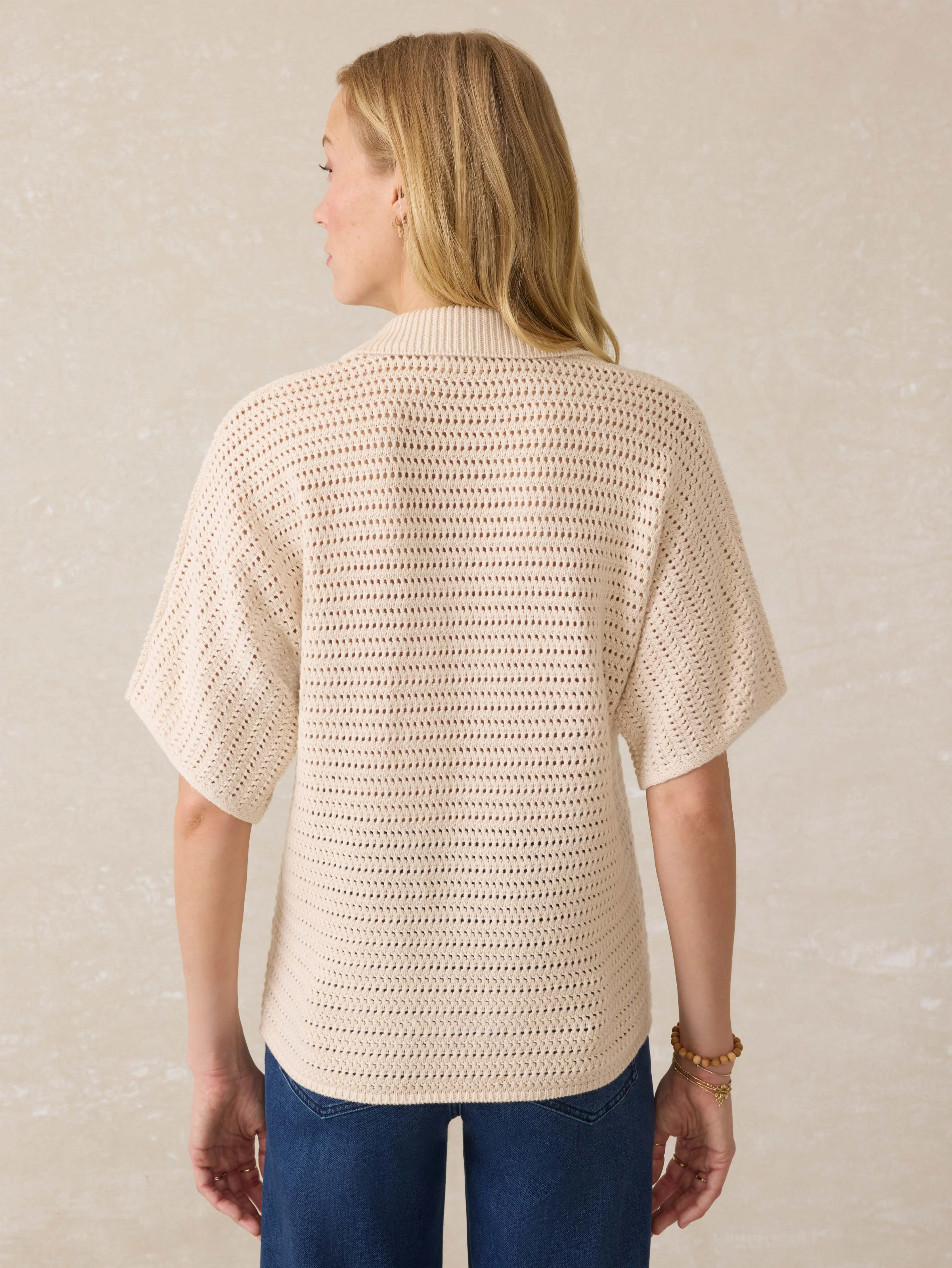 Seacoast Crochet Polo - Cream sold by Faherty product image thumbnail 4