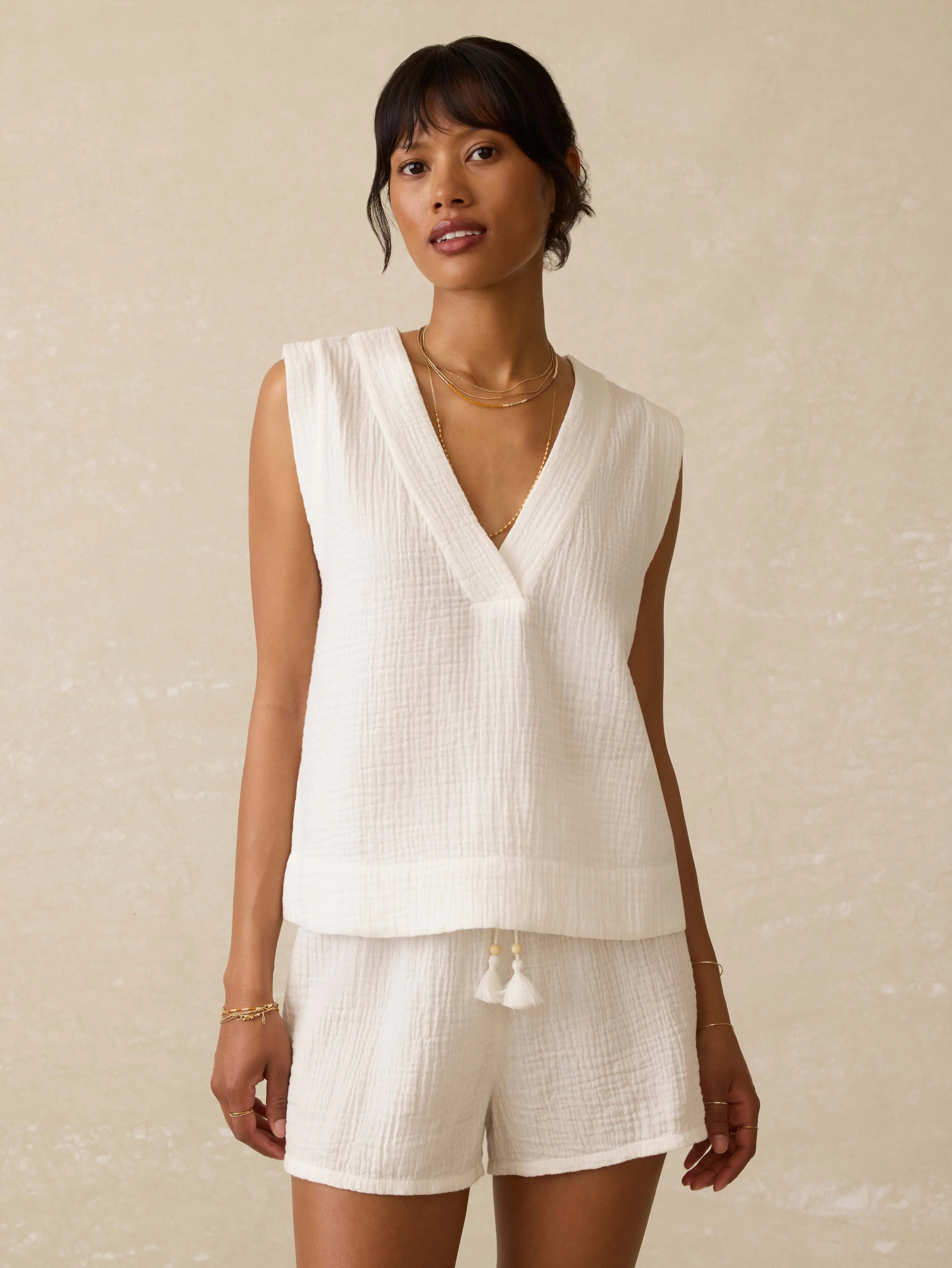 Dune Cotton Gauze Sleeveless Popover - White sold by Faherty
