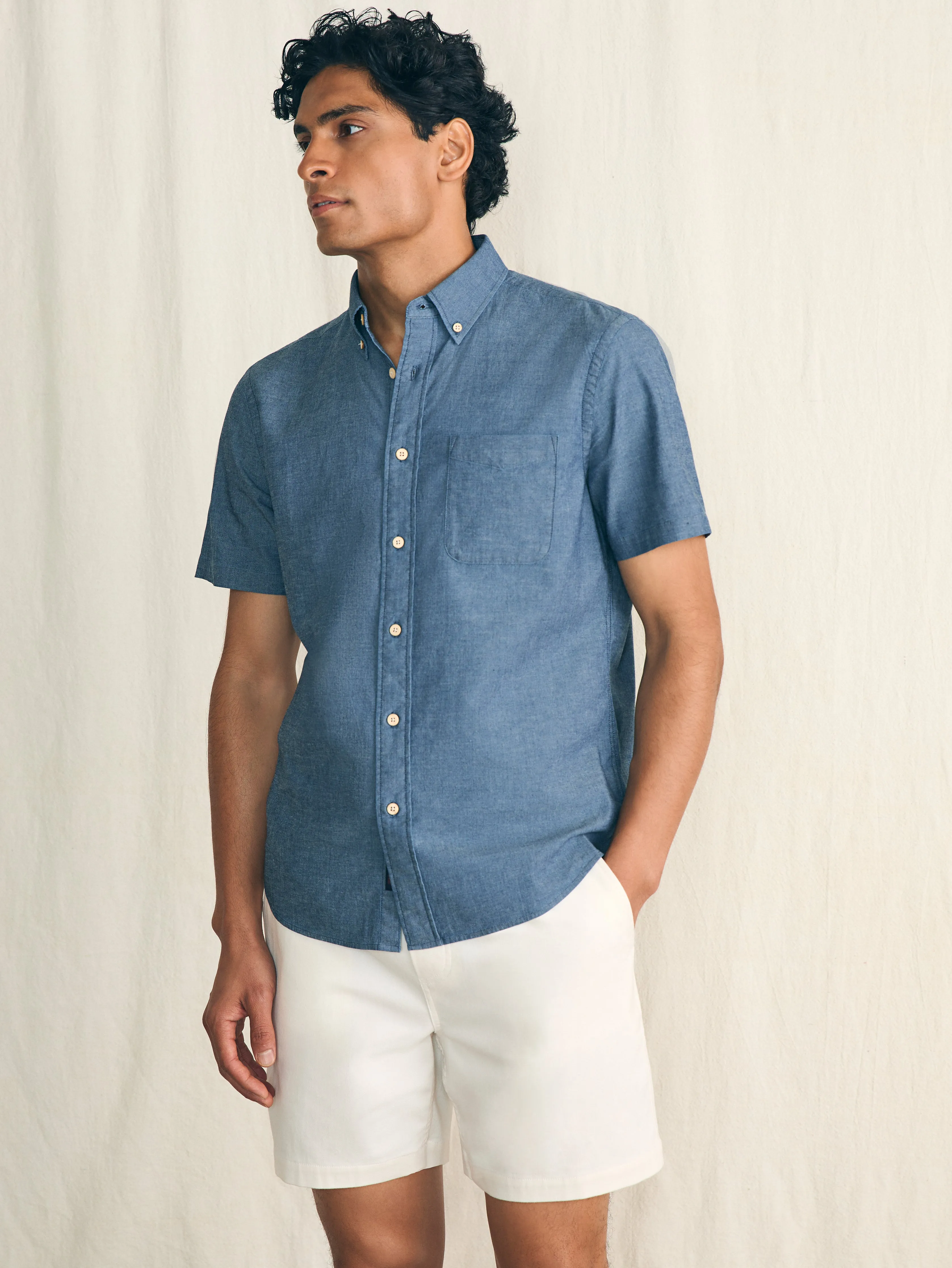 Short-Sleeve Stretch Playa Shirt - Weathered Blue sold by Faherty