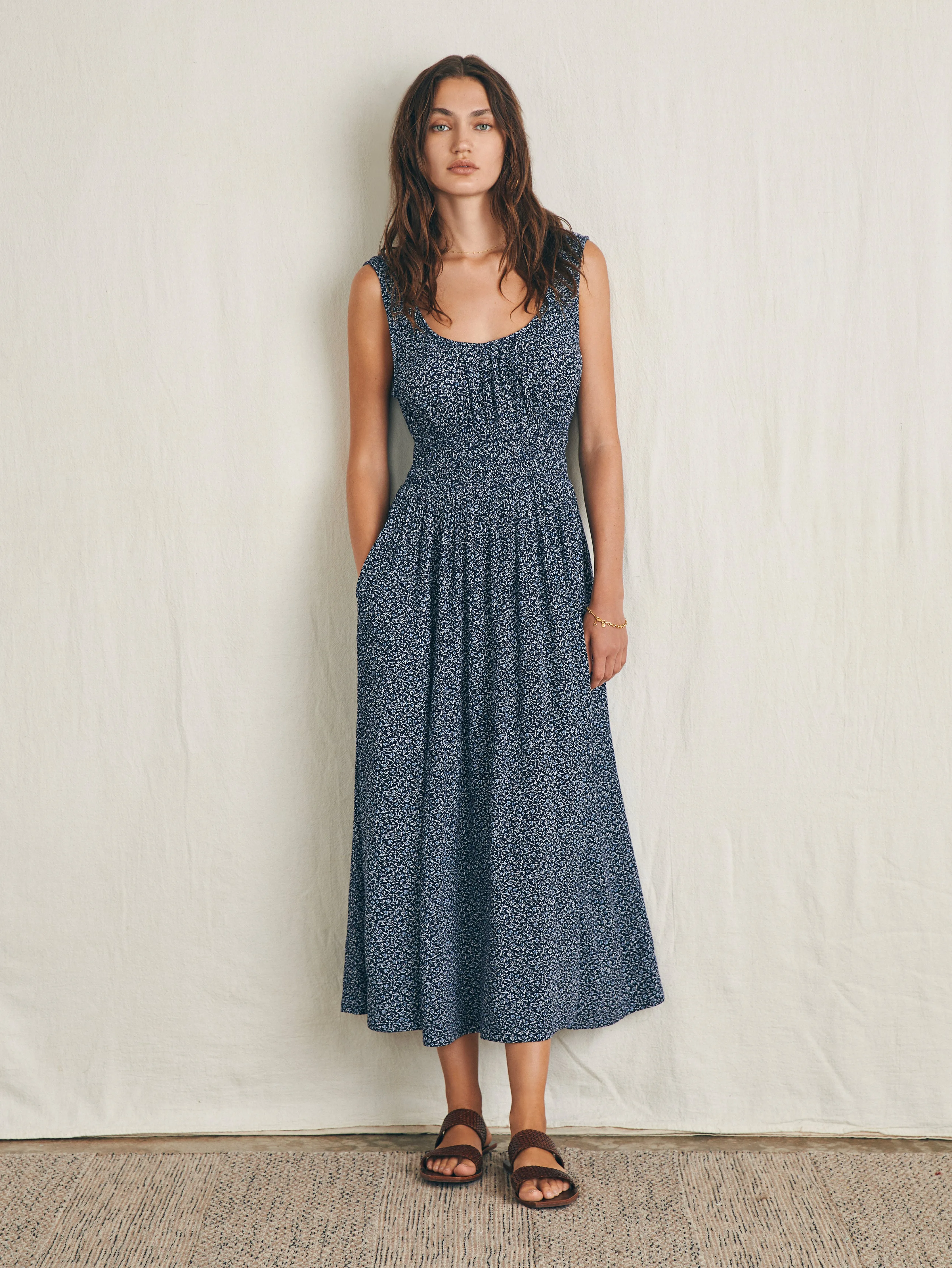 Sunseeker Midi Dress - Navy Riverton Ditsy sold by Faherty product image thumbnail 3
