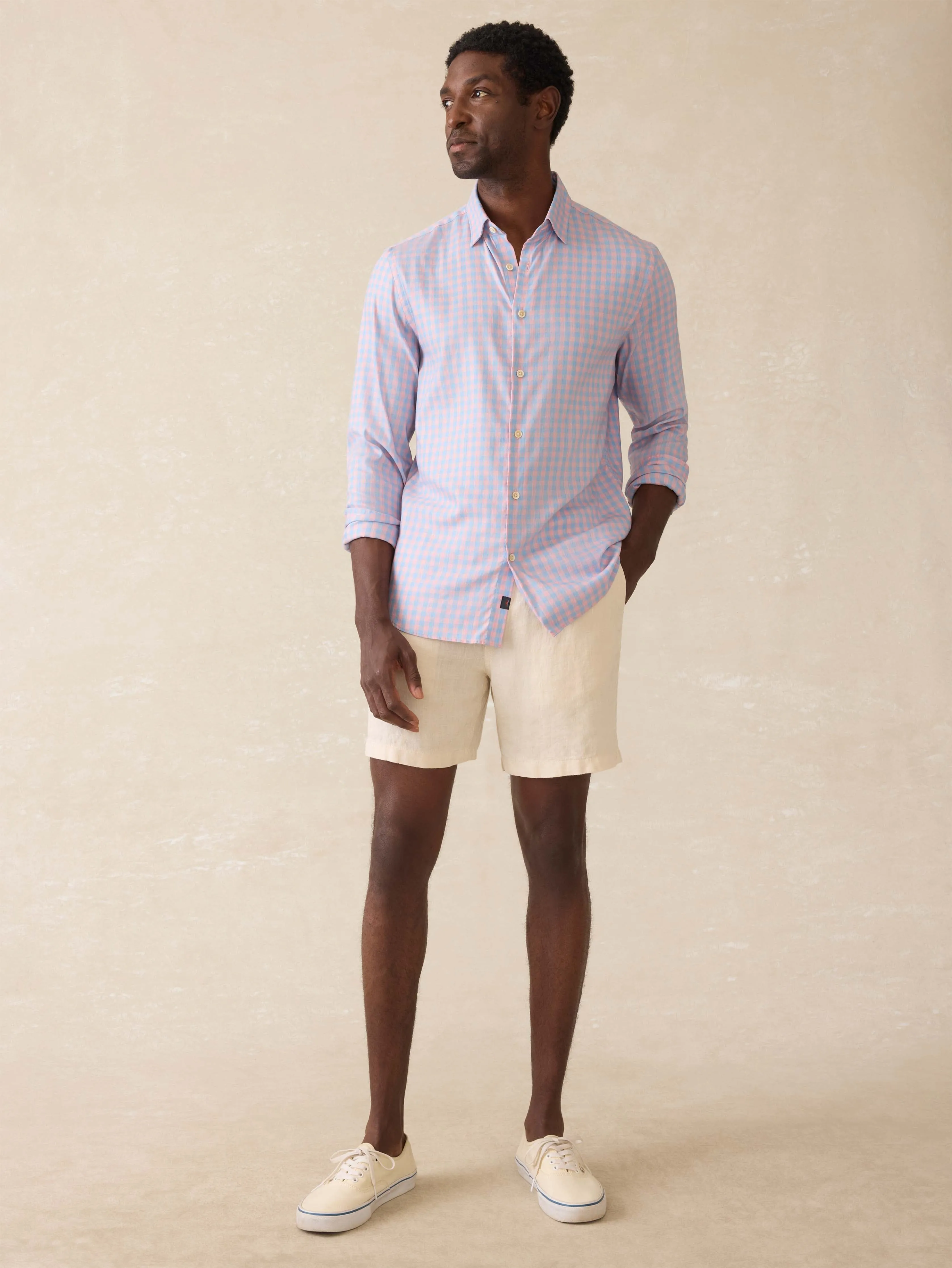 Movement™ Monterey Shirt - Coral Sky Gingham sold by Faherty product image thumbnail 5