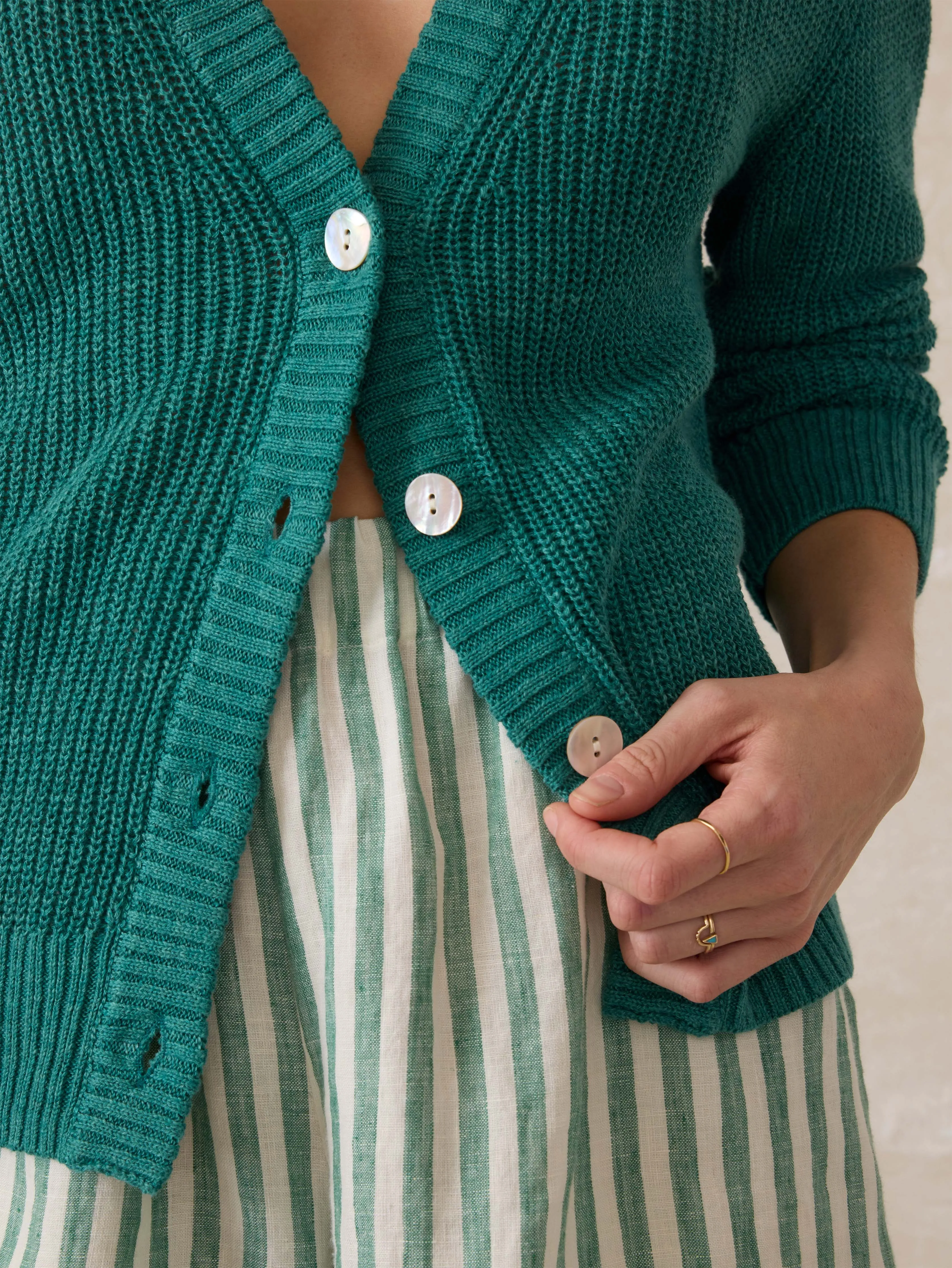 Miramar Linen Cardigan - Deep Jungle sold by Faherty product image thumbnail 2