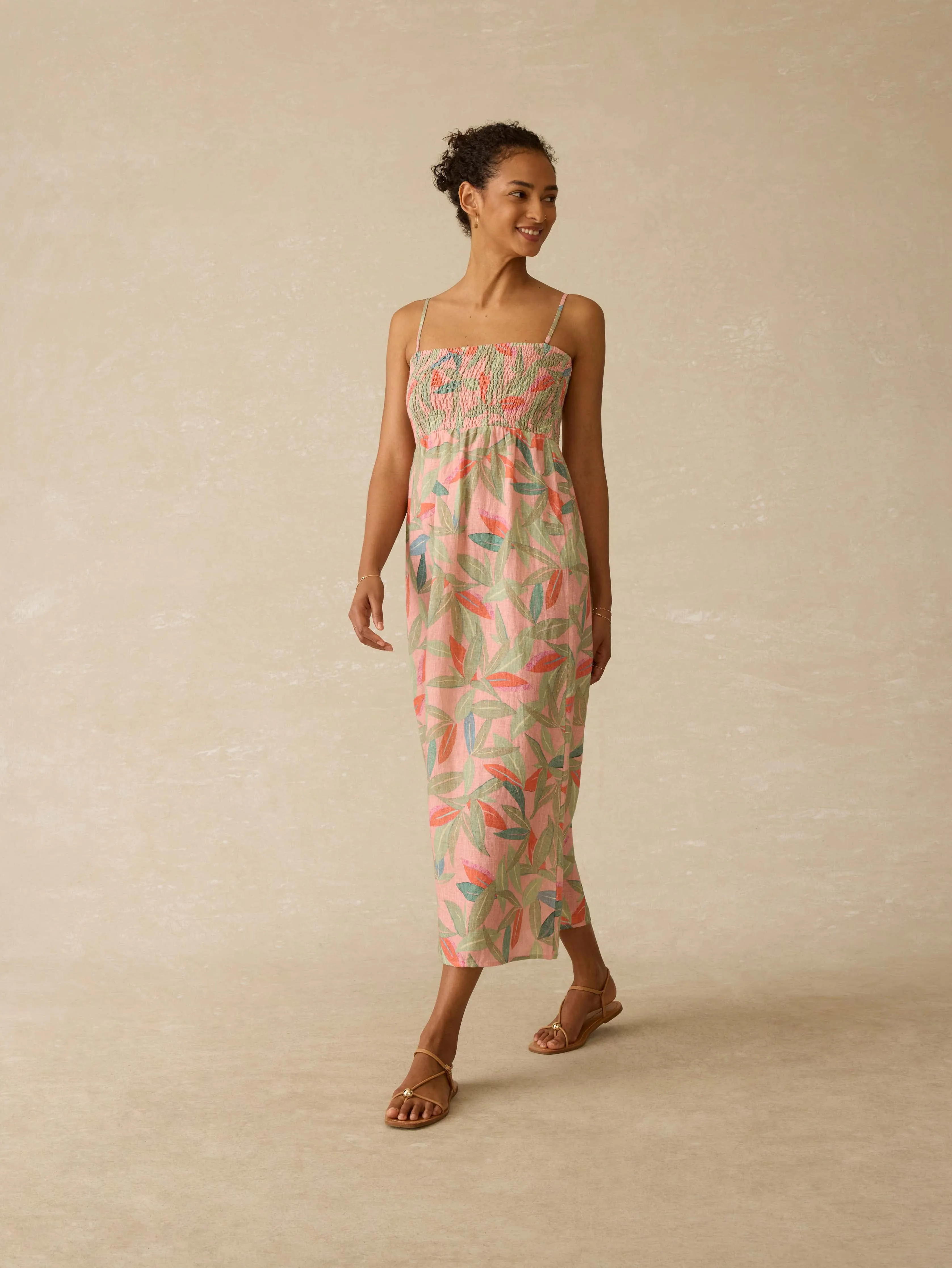 Sunrise Smocked Dress - Watercolor Palms sold by Faherty product image thumbnail 3