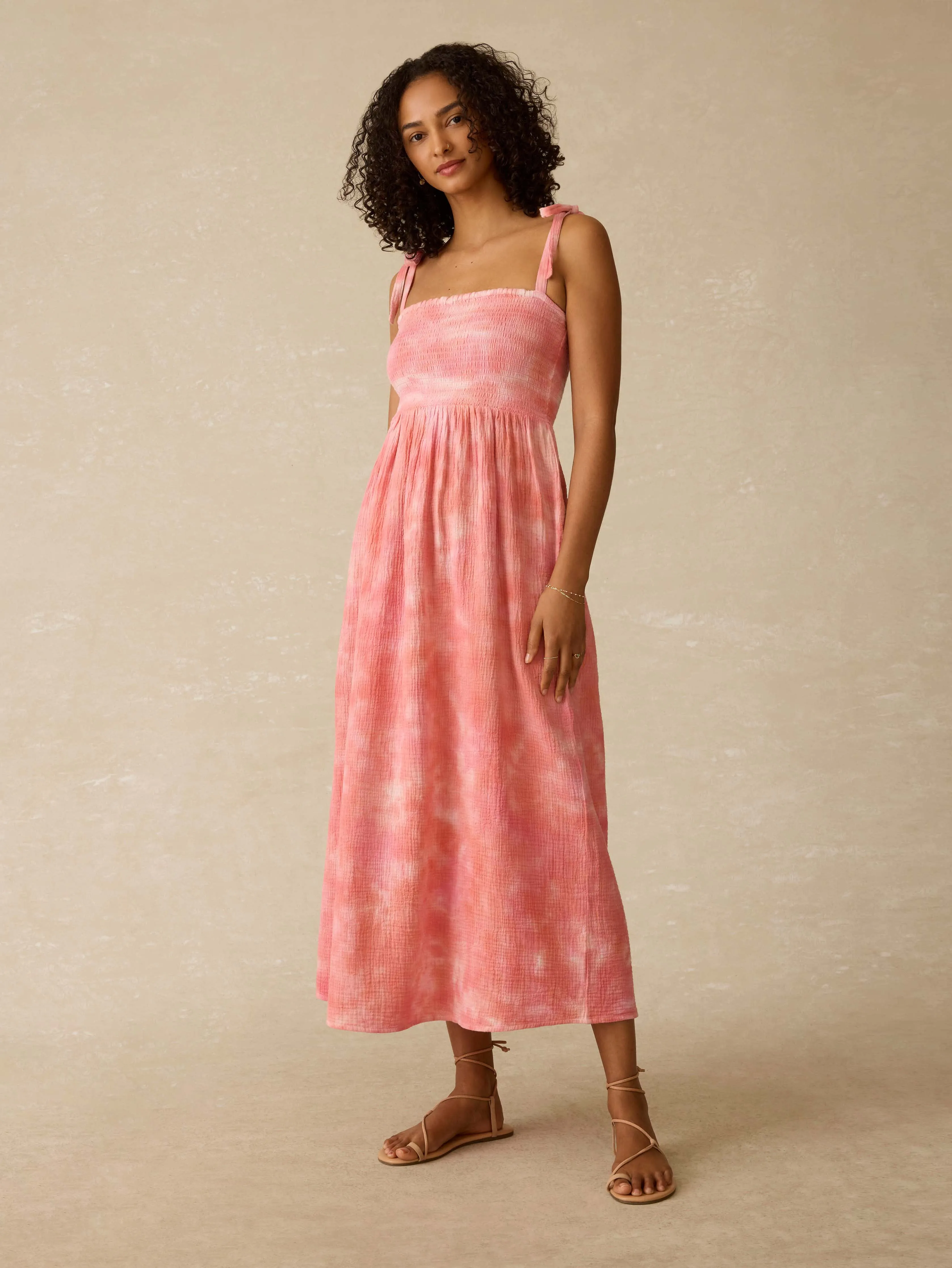 Dune Cotton Gauze Ella Dress - Coral Skies Tie Dye sold by Faherty