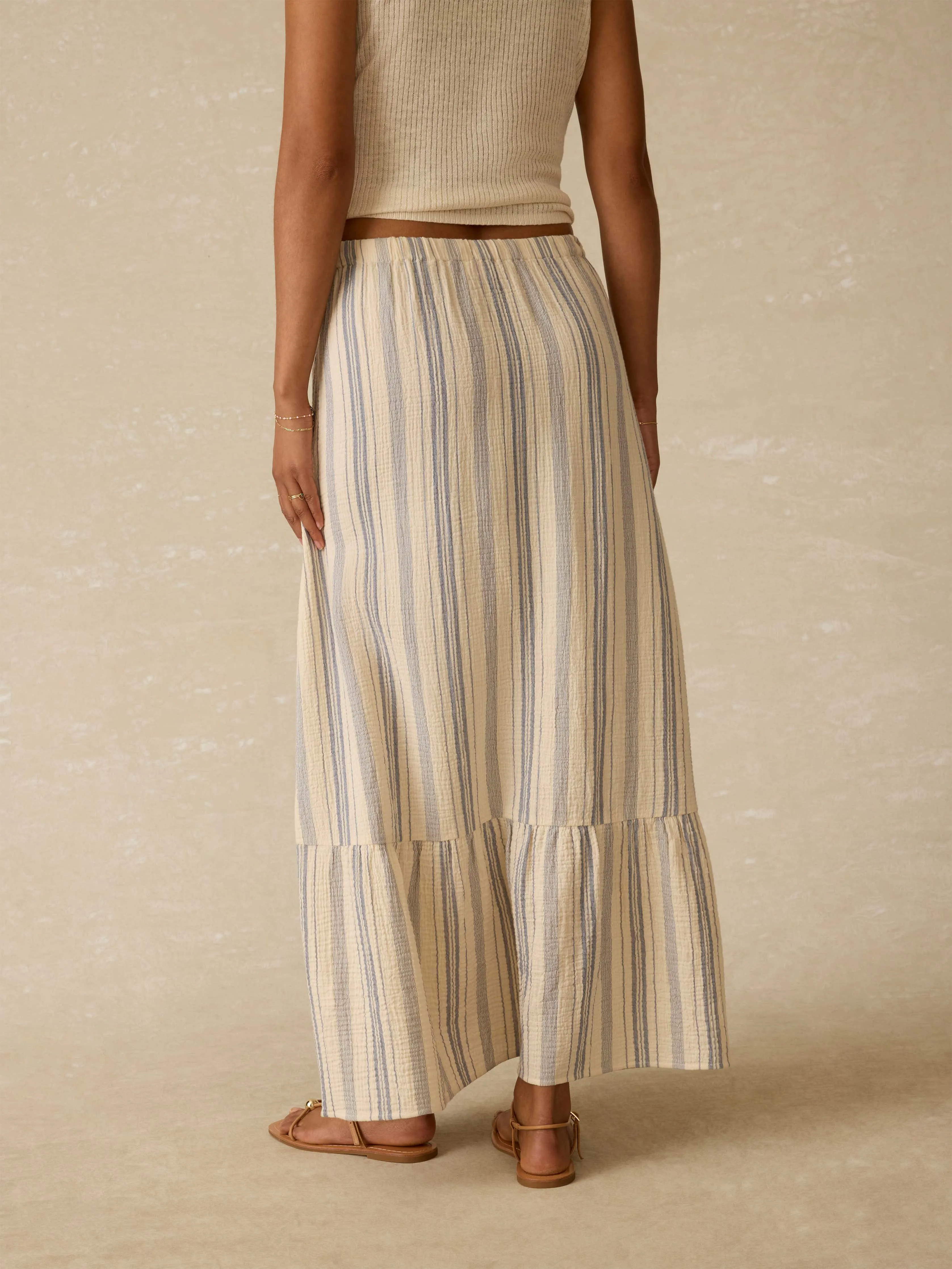 Dune Cotton Gauze Rees Skirt - Aqua Sea Stripe sold by Faherty product image thumbnail 4