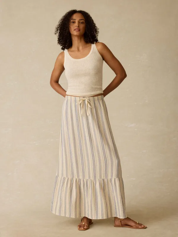 Dune Cotton Gauze Rees Skirt - Aqua Sea Stripe sold by Faherty