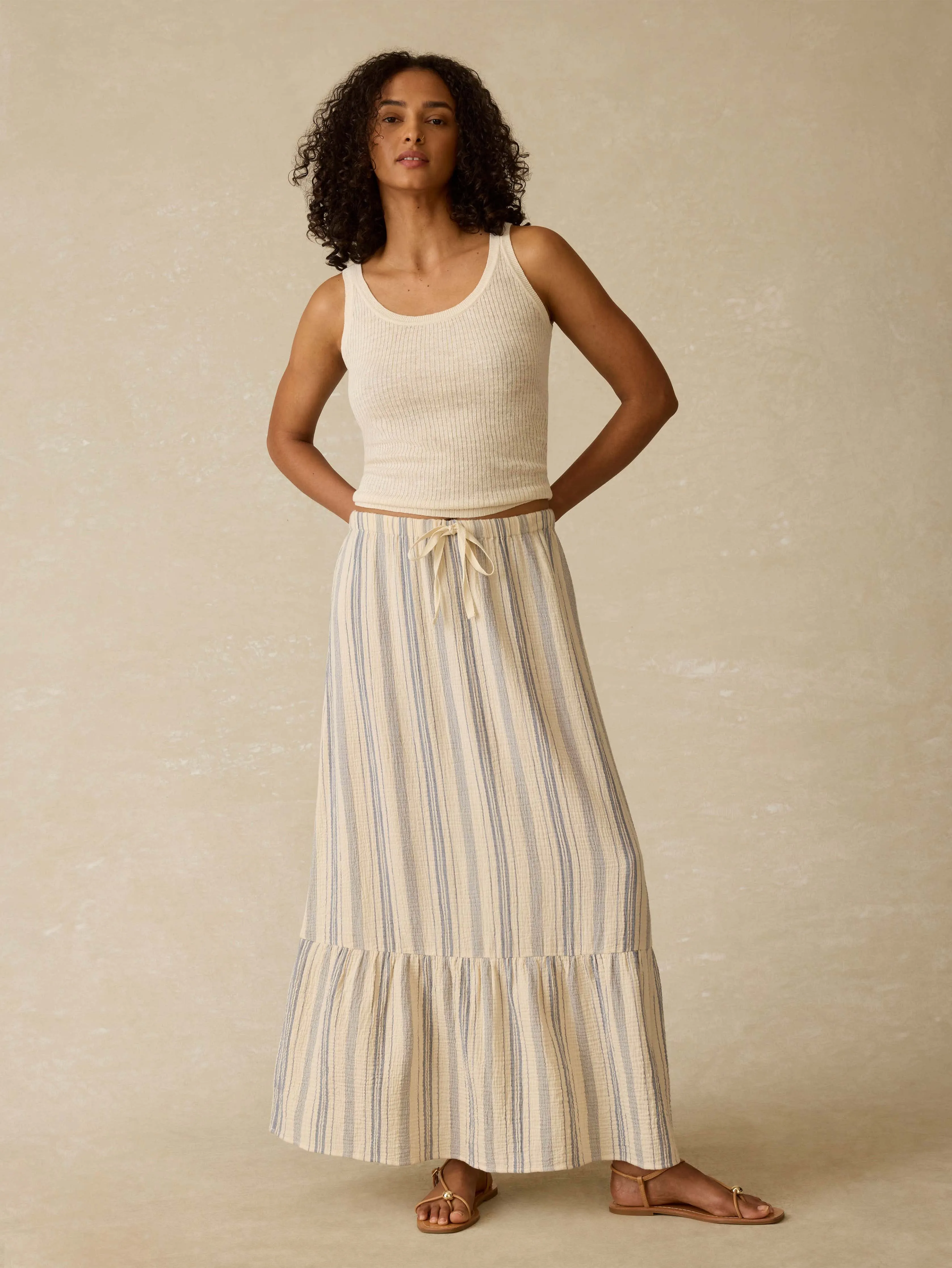 Dune Cotton Gauze Rees Skirt - Aqua Sea Stripe sold by Faherty
