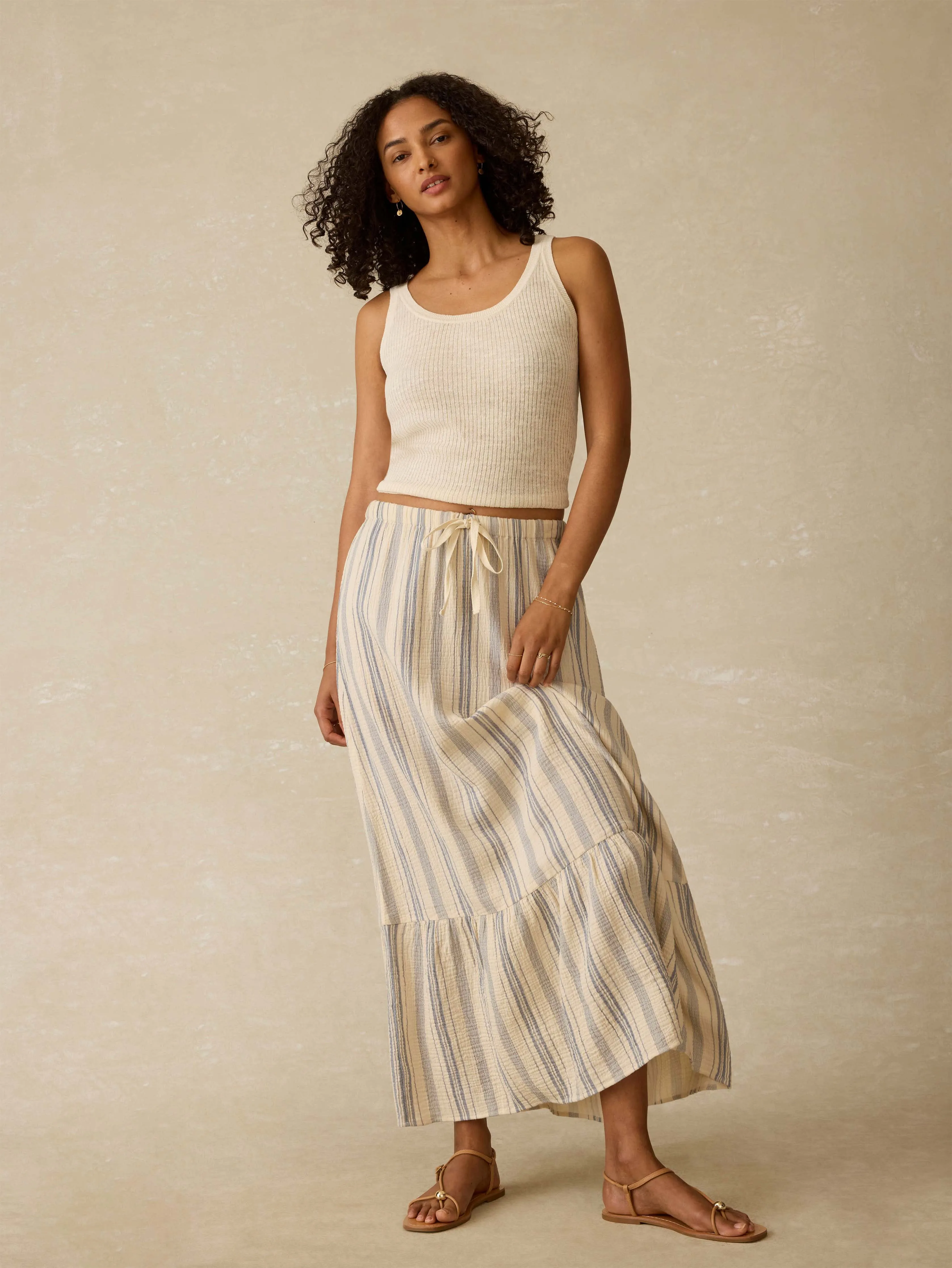 Dune Cotton Gauze Rees Skirt - Aqua Sea Stripe sold by Faherty product image thumbnail 5