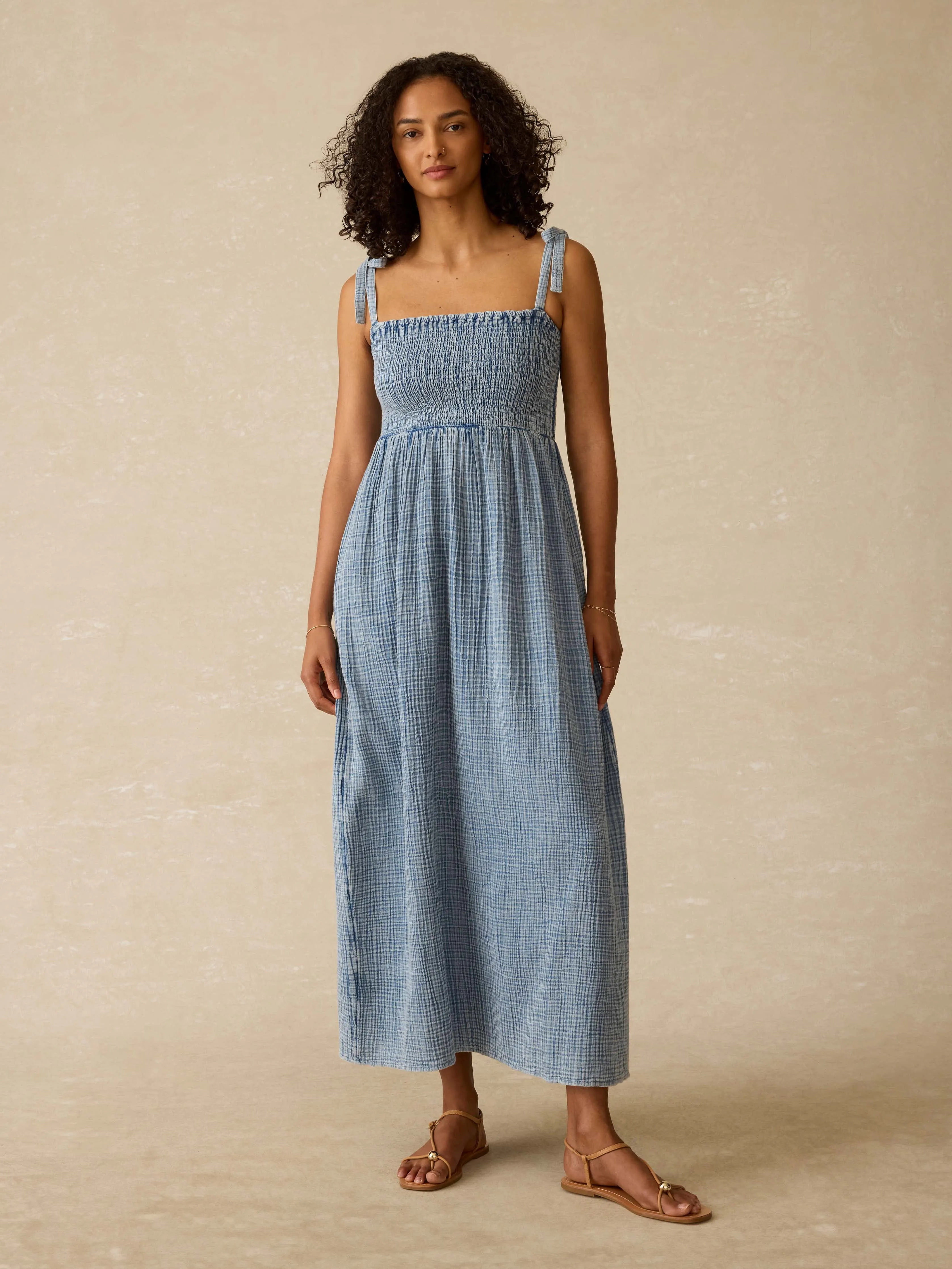 Dune Cotton Gauze Ella Dress - Light Indigo Wash sold by Faherty product image thumbnail 4