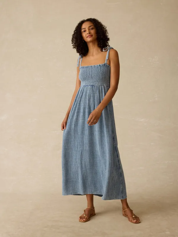 Dune Cotton Gauze Ella Dress - Light Indigo Wash sold by Faherty