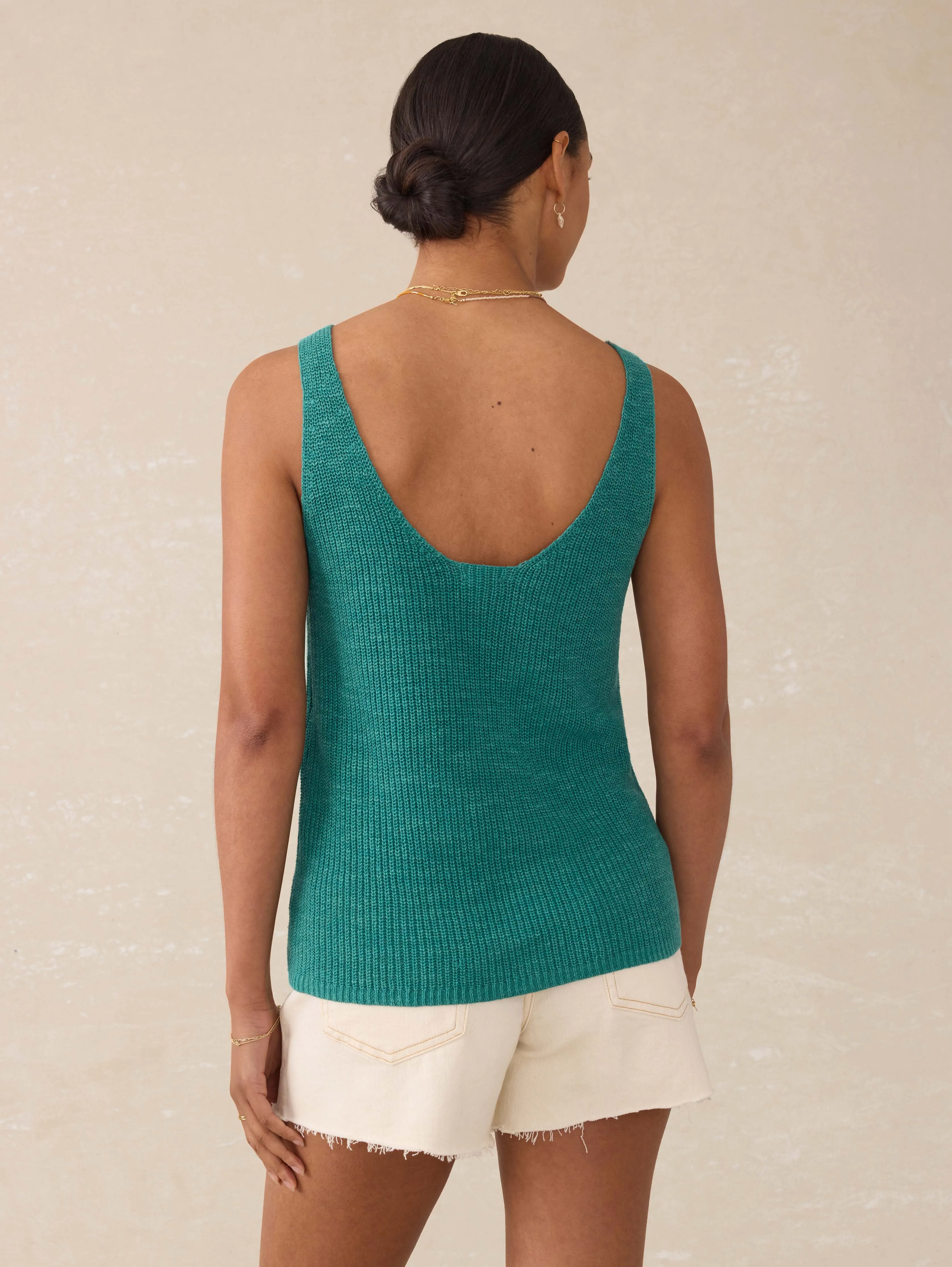 Miramar Linen V-Neck Tank - Deep Jungle sold by Faherty product image thumbnail 3