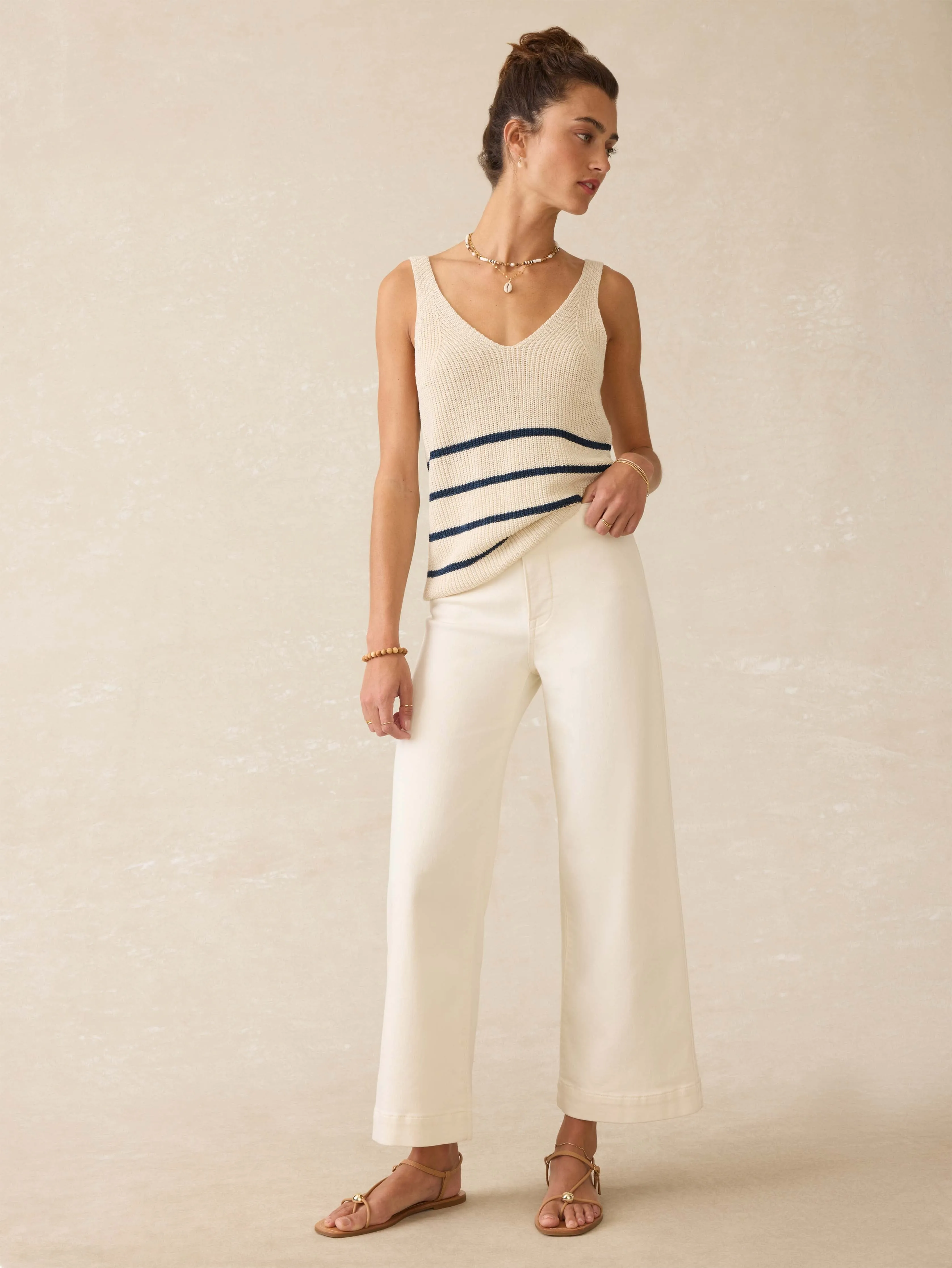 Miramar Linen V-Neck Tank - Sand Cove Stripe sold by Faherty product image thumbnail 5