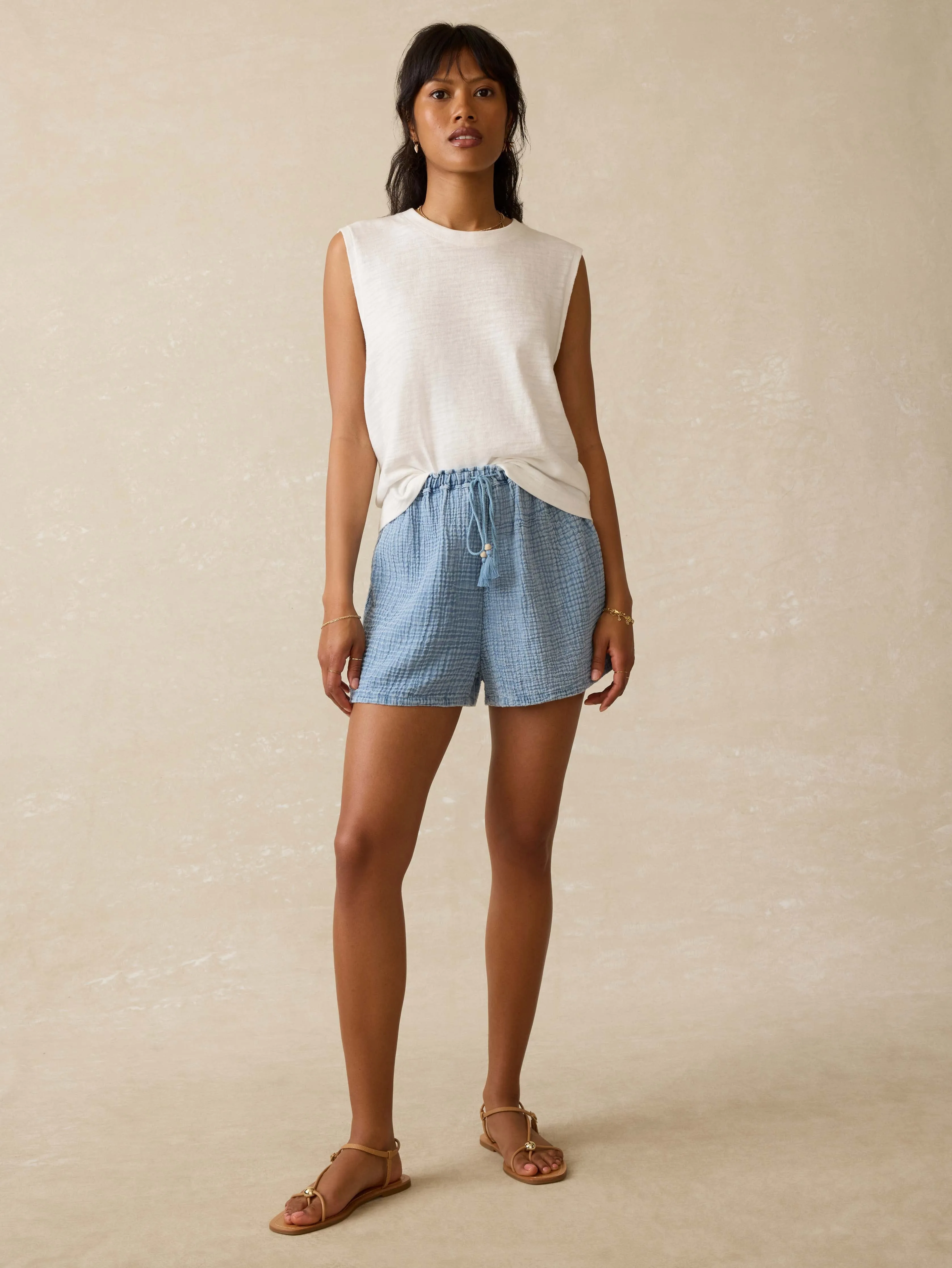 Laidback Gauze Short - Light Indigo Wash sold by Faherty