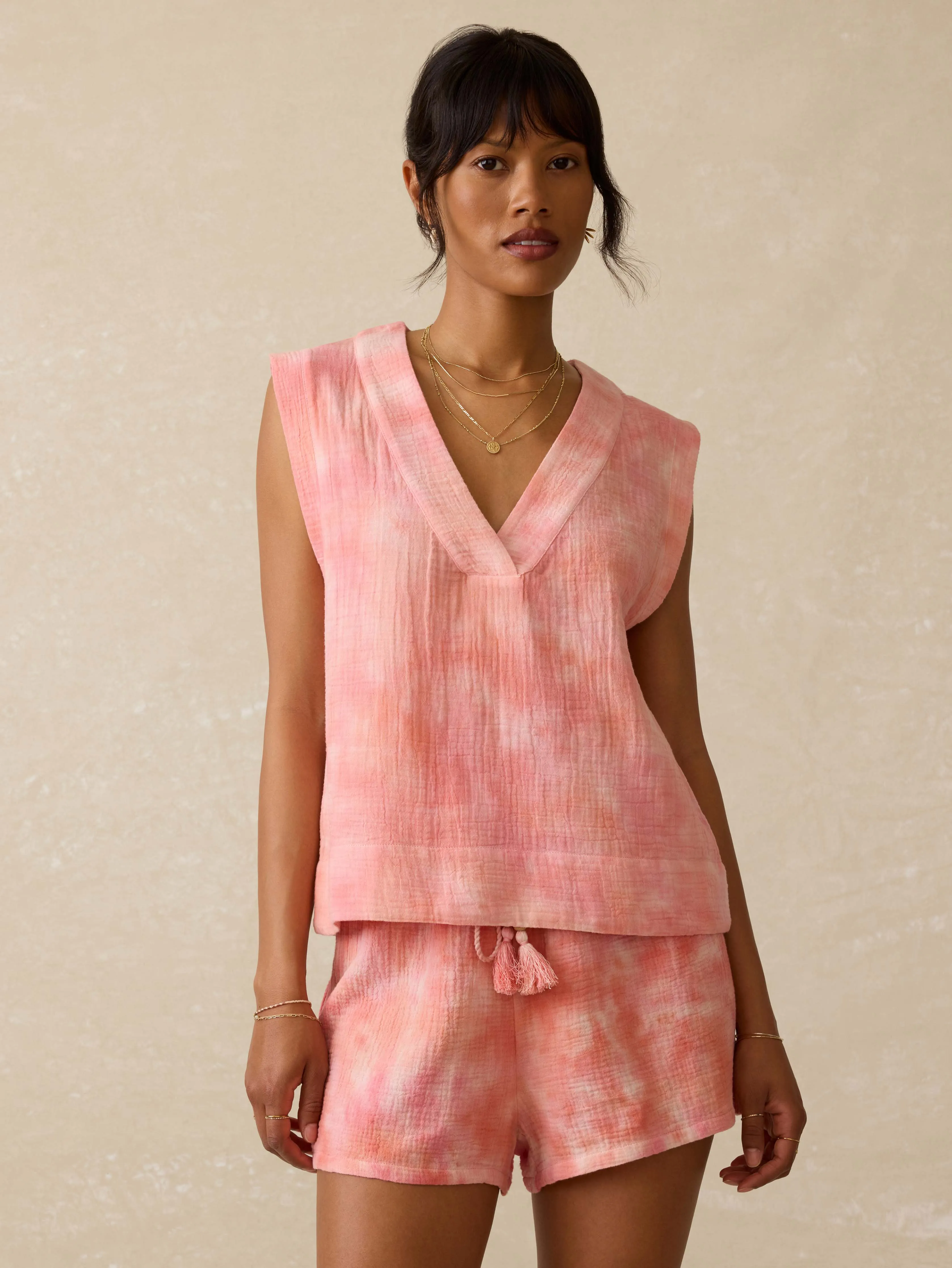 Dune Cotton Gauze Sleeveless Popover - Coral Skies Tie Dye sold by Faherty product image thumbnail 3