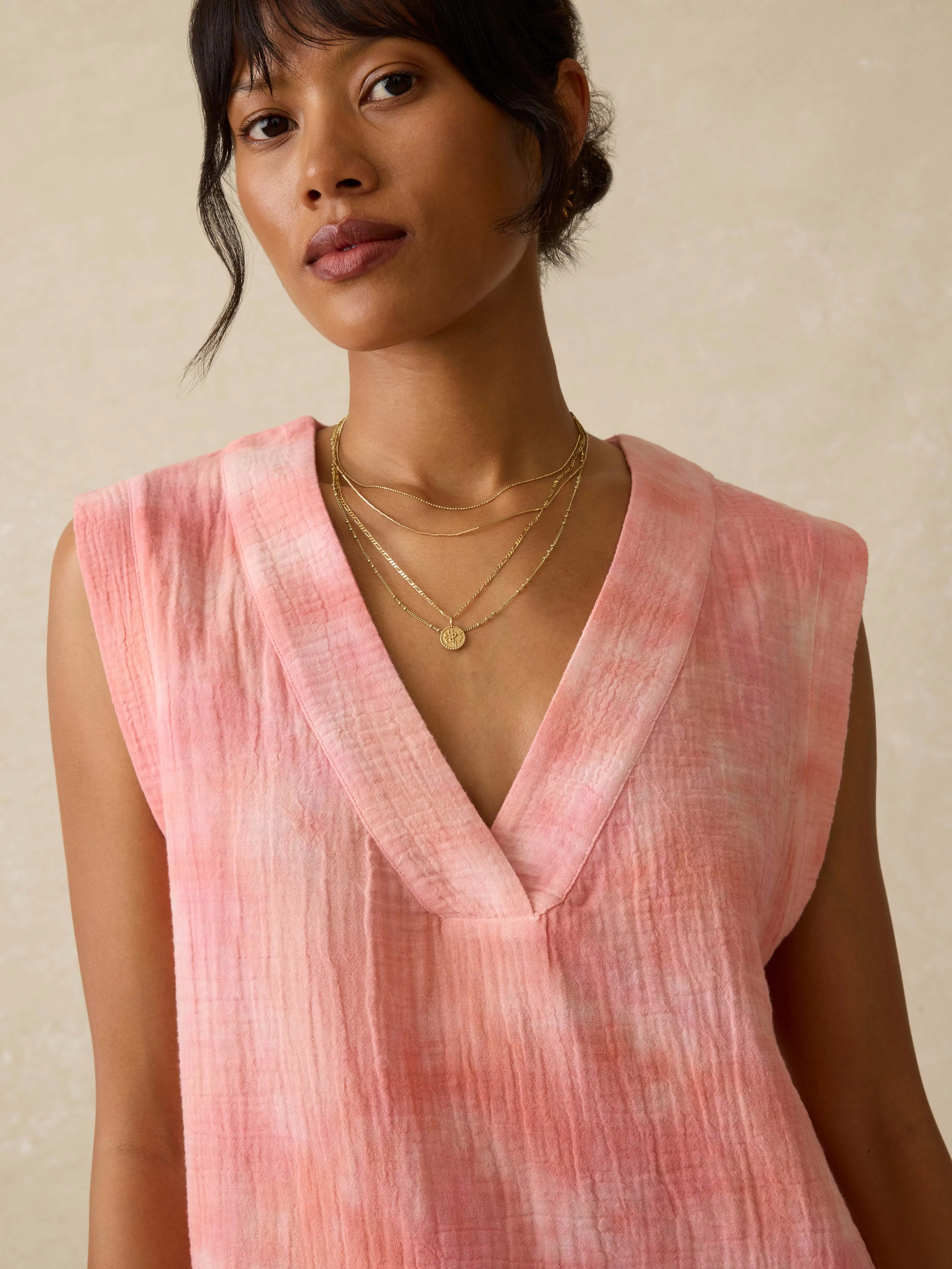 Dune Cotton Gauze Sleeveless Popover - Coral Skies Tie Dye sold by Faherty product image thumbnail 2