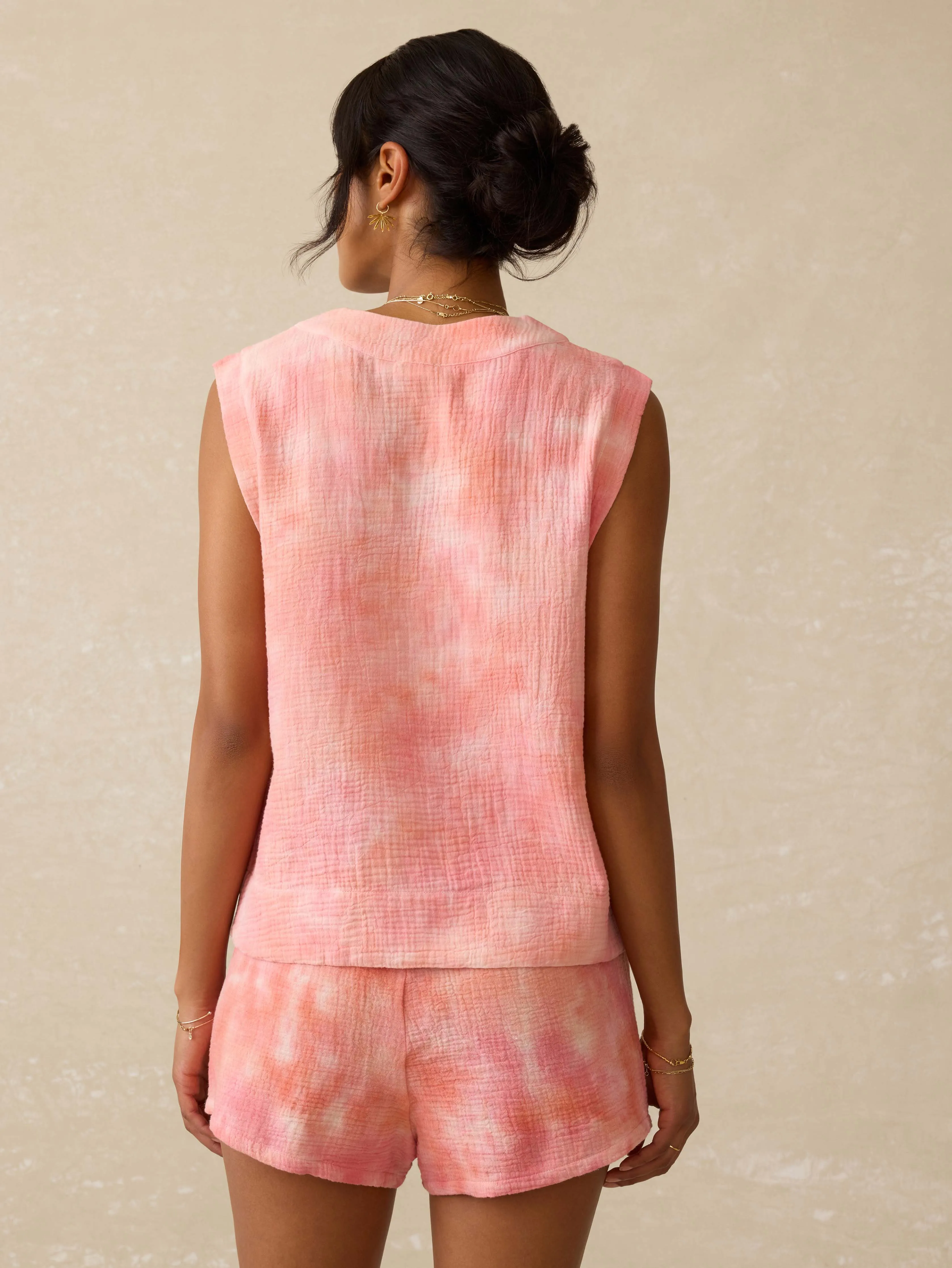 Dune Cotton Gauze Sleeveless Popover - Coral Skies Tie Dye sold by Faherty product image thumbnail 4